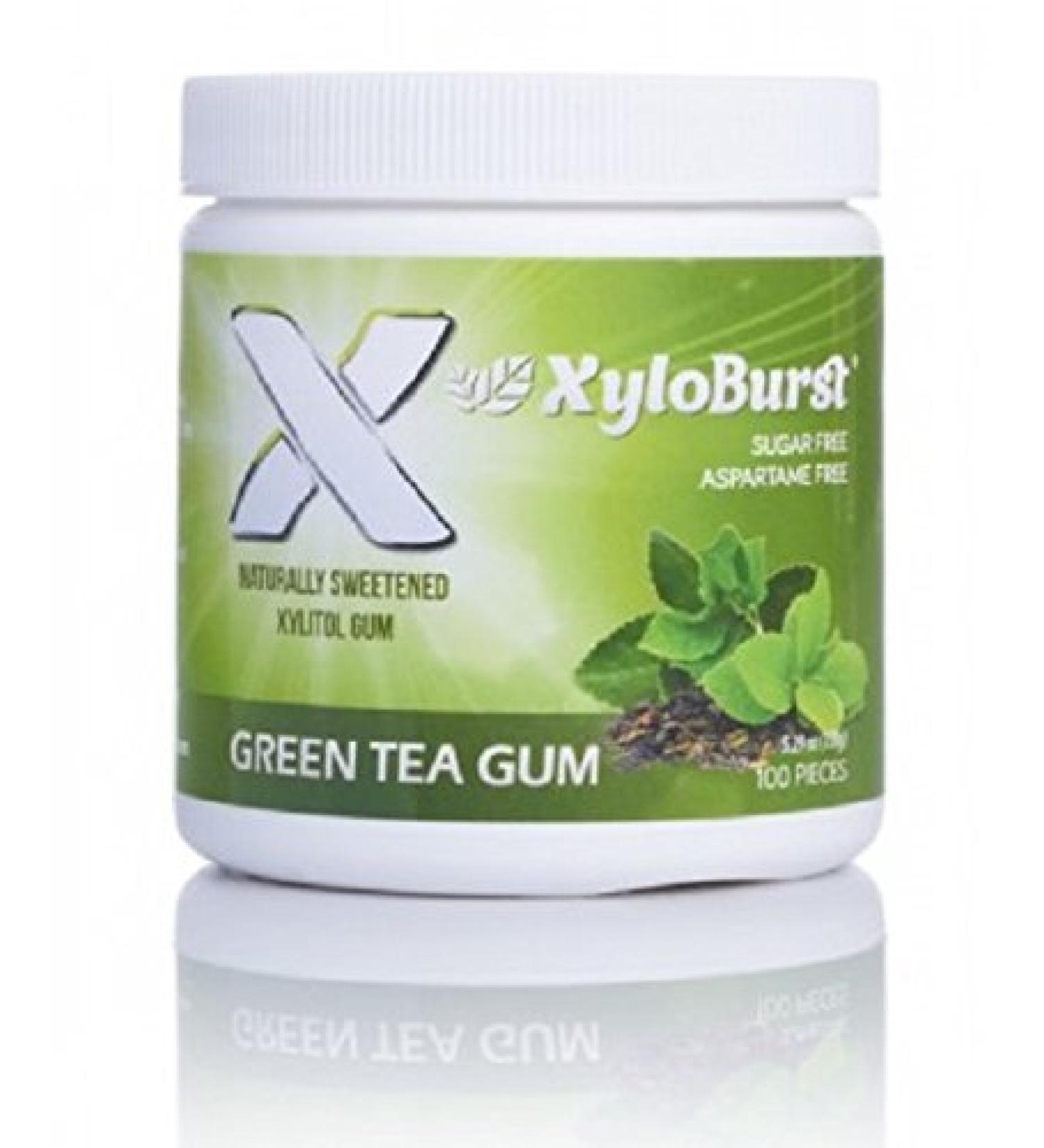 Xyloburst Xylitol Chewing Gum - Green Tea, 100 Pieces (5.29 oz) - Sugar-Free Freshness - Buy Online on GoSupps.com