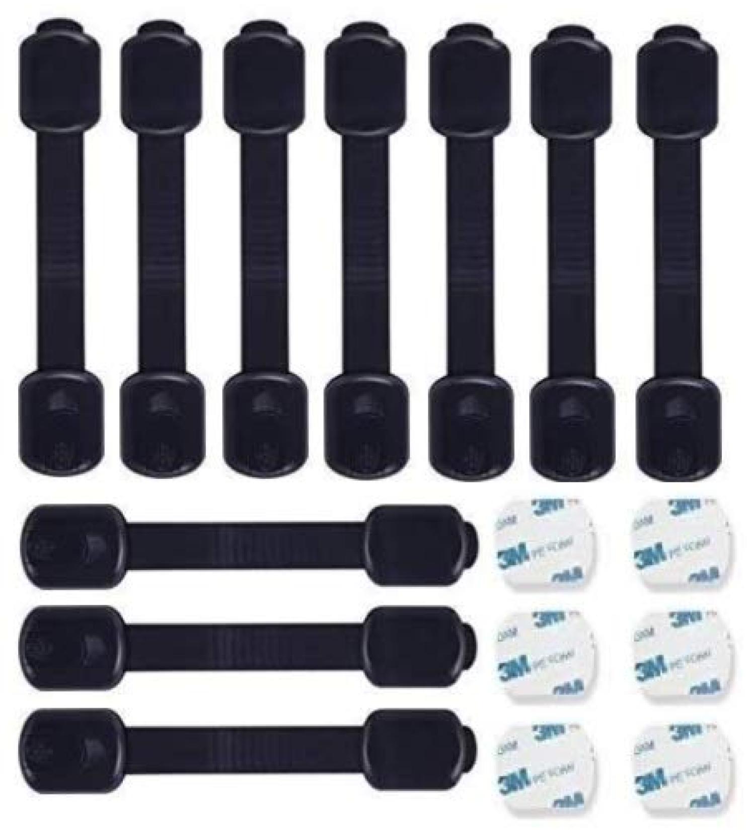 Child Safety Strap Lock Value Pack (10 Straps + 6 Extra 3M Adhesive) For Toilet Fridge Cabinets Drawers Dishwasher No Drilling - Black - Buy Online on GoSupps.com