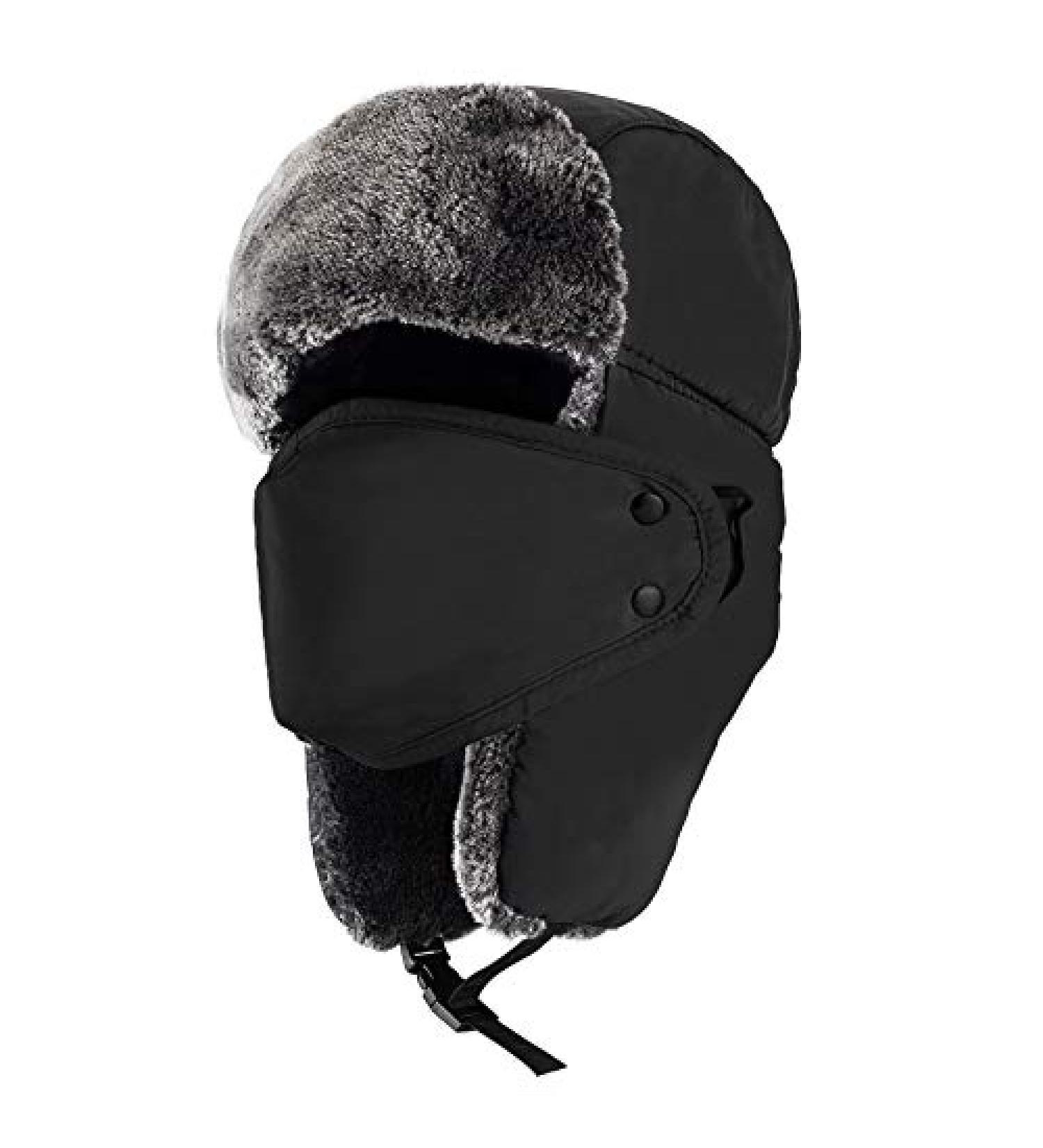 Mysuntown Winter Trooper Trapper Hat - Unisex Hunting Ushanka with Ear Flap, Chin Strap, and Windproof Mask - Black - 22-24 Inches - Buy Online on GoSupps.com
