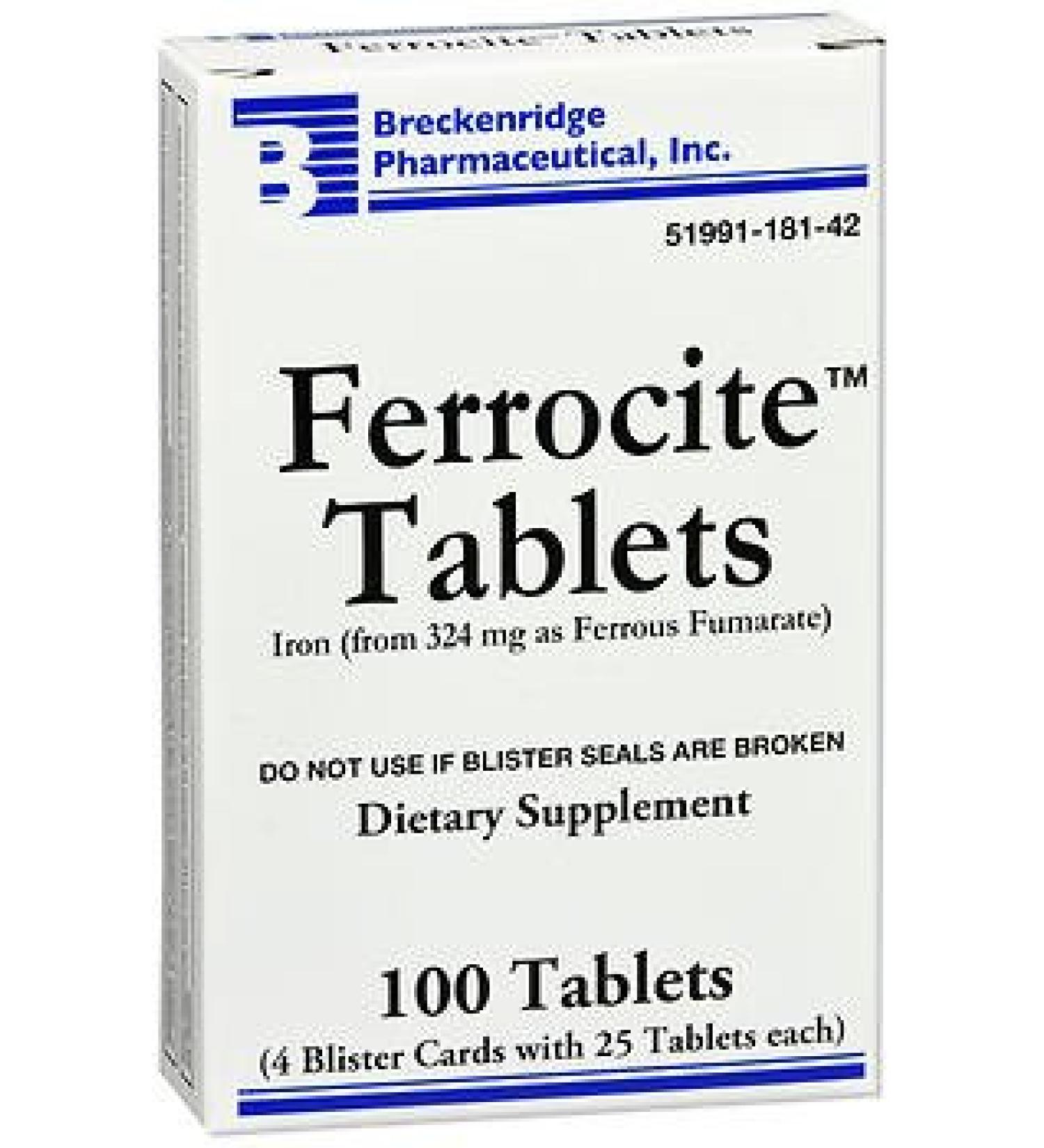 Breckenridge Ferrocite Tablets - 100 Tablets Pack of 4