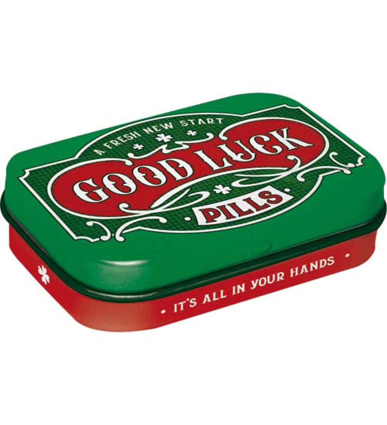 Nostalgic-Art Retro Pillendose 4 x 6 x 1.6 cm Good Luck Pills-Gift idea for nostalgia fans with peppermint drages vintage design 1 piece
