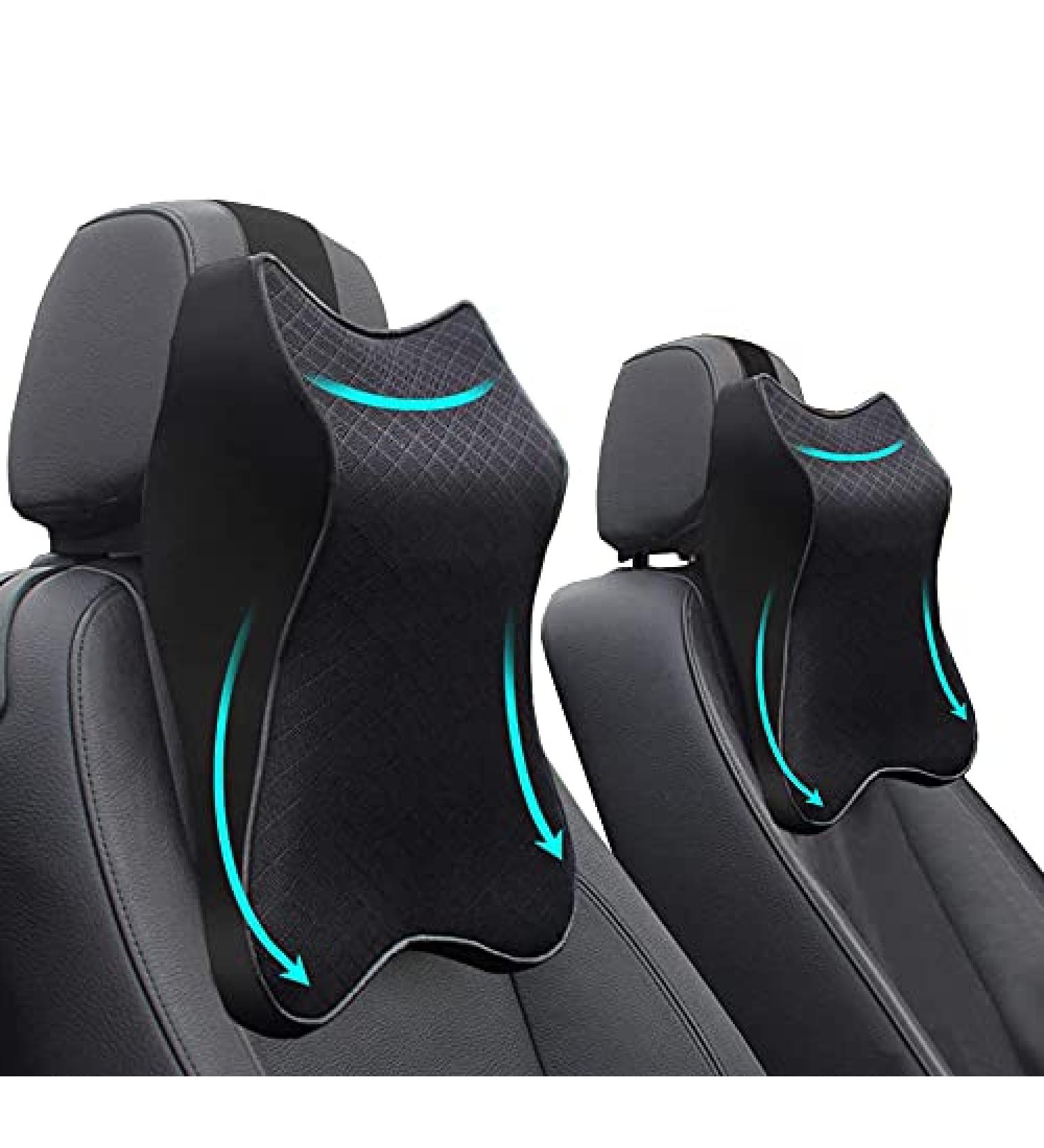Memory Foam Car Seat Headrest Neck Cushion - 2 Pack Black Ergonomic Pillow for Neck and Back Support - Buy Online on GoSupps.com