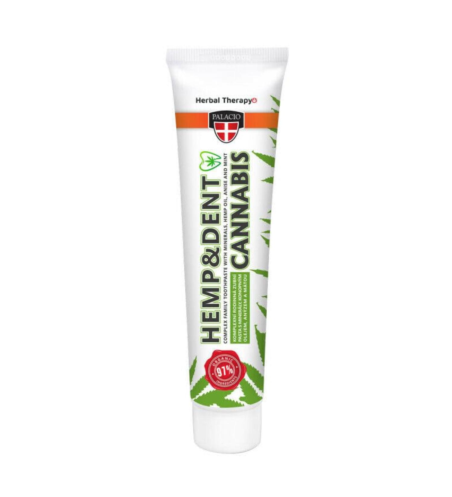 Palacio Hemp & Dent 97% Natural Toothpaste with Hemp Oil, Anise and Mint without Flouride or Peroxide – 75 ml