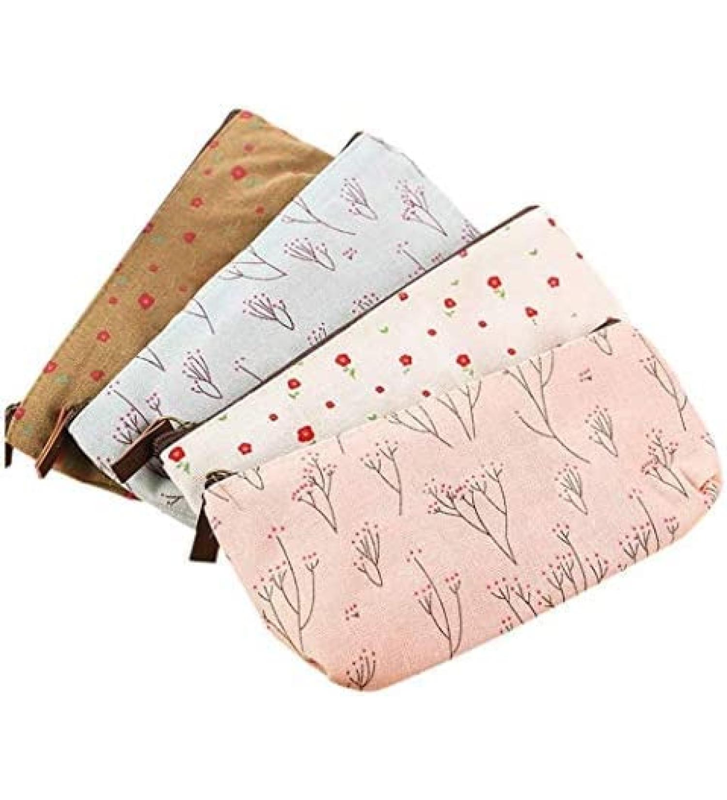 Countryside Flower Floral Makeup Bag Set - 4 Pcs Multi-functional Zipper Pencil Pen Cases and Coin Purse - Buy Online on GoSupps.com