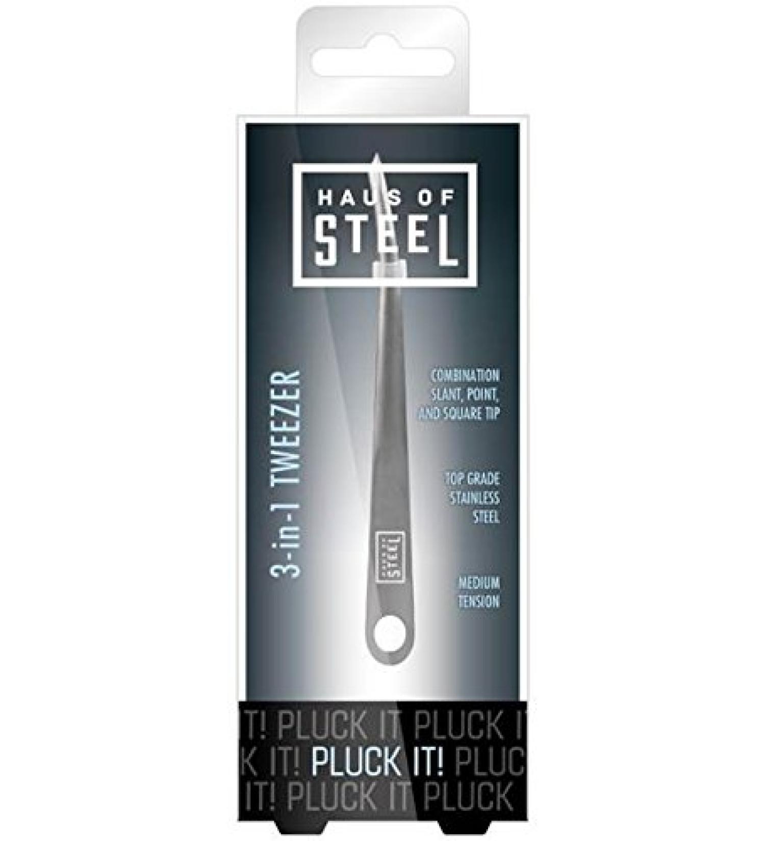 Haus of Steel Pluck It Men's 3-In-1 Tweezer 1.5 Ounce