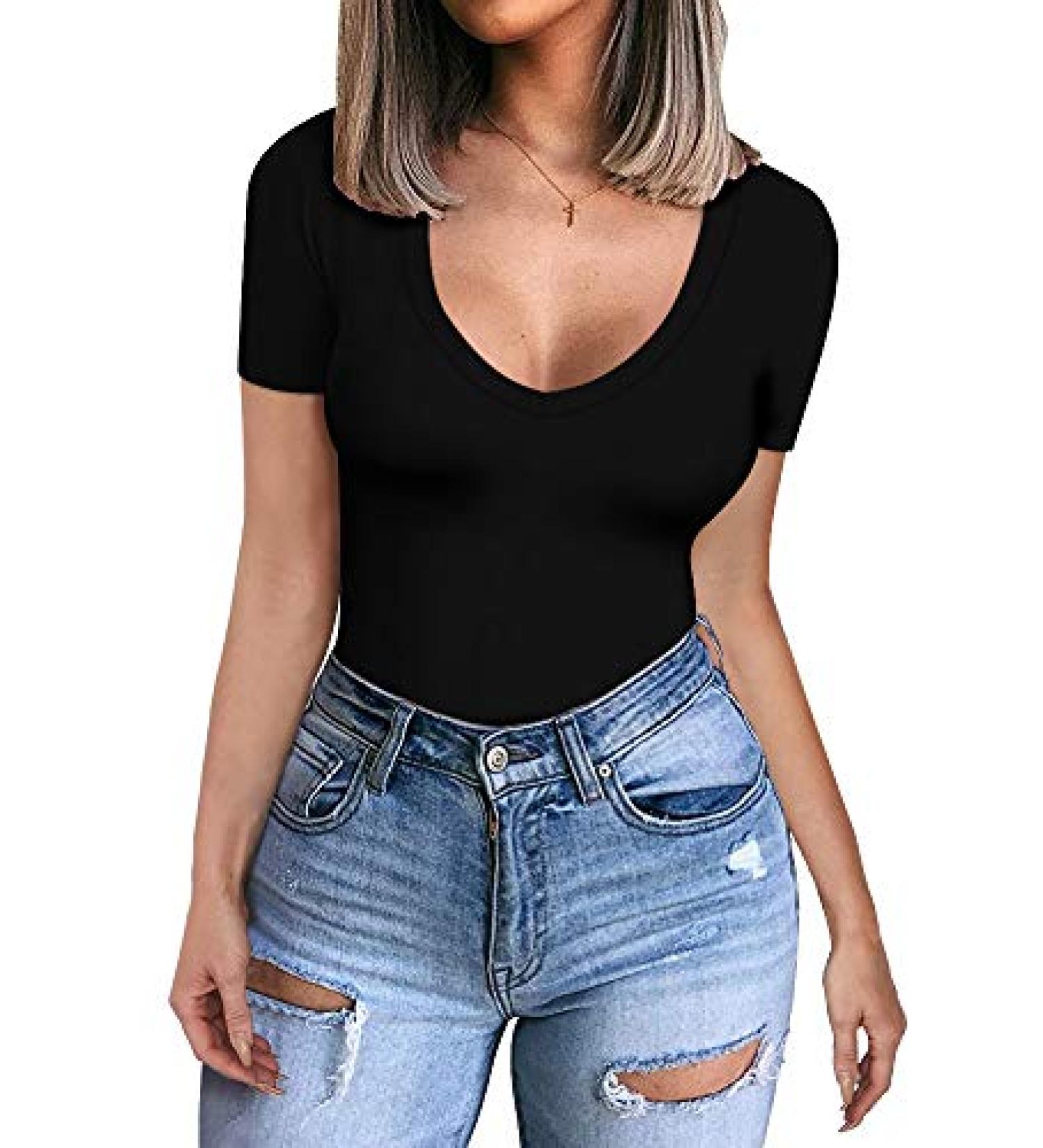 CLOZOZ Women's V-Neck Long Sleeve Top - Sexy Fitted Basic Tee | Black, X-Small - Buy Online on GoSupps.com