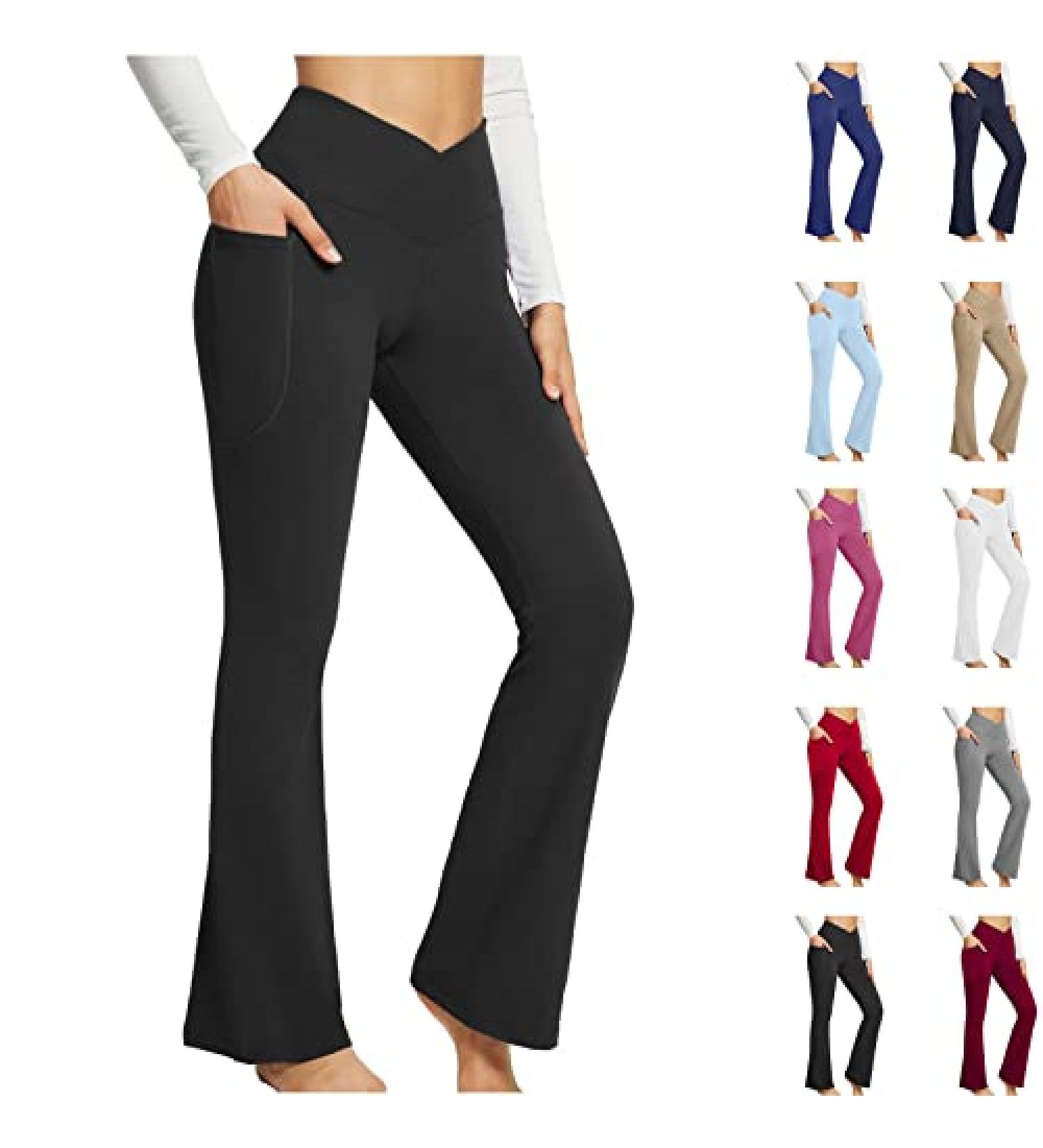 JEGULV High Waisted Bell Bottom Yoga Pants with Pockets for Women - Black, Medium - Buy Online on GoSupps.com