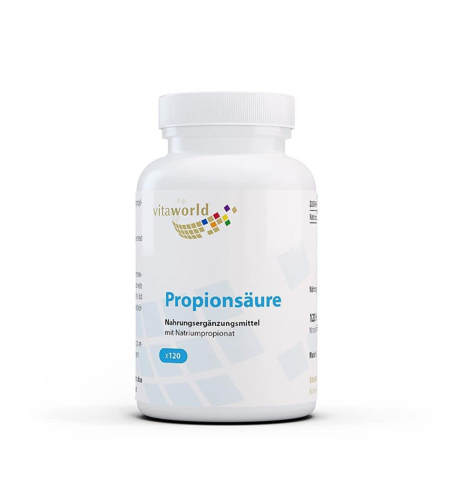 Pack of 3 Vita World Propionic Acid 500 mg High Purity Sodium Propionate 3 x 120 Vegan Capsules - Buy Online on GoSupps.com