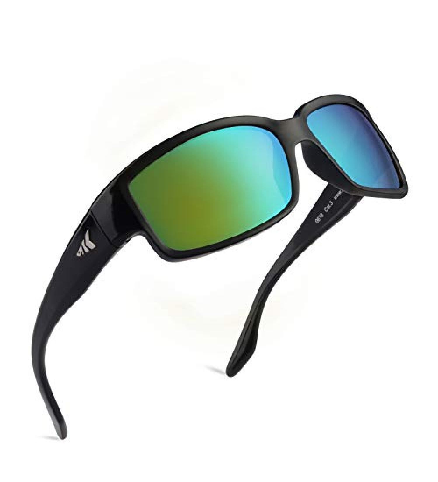 KastKing Skidaway Polarized Sport Sunglasses | Ideal for Driving, Fishing, Cycling, Running | UV Protection | Gloss Black Frame, Brown Base - Chartreuse Mirror Lens | Men and Women - Buy Online on GoSupps.com