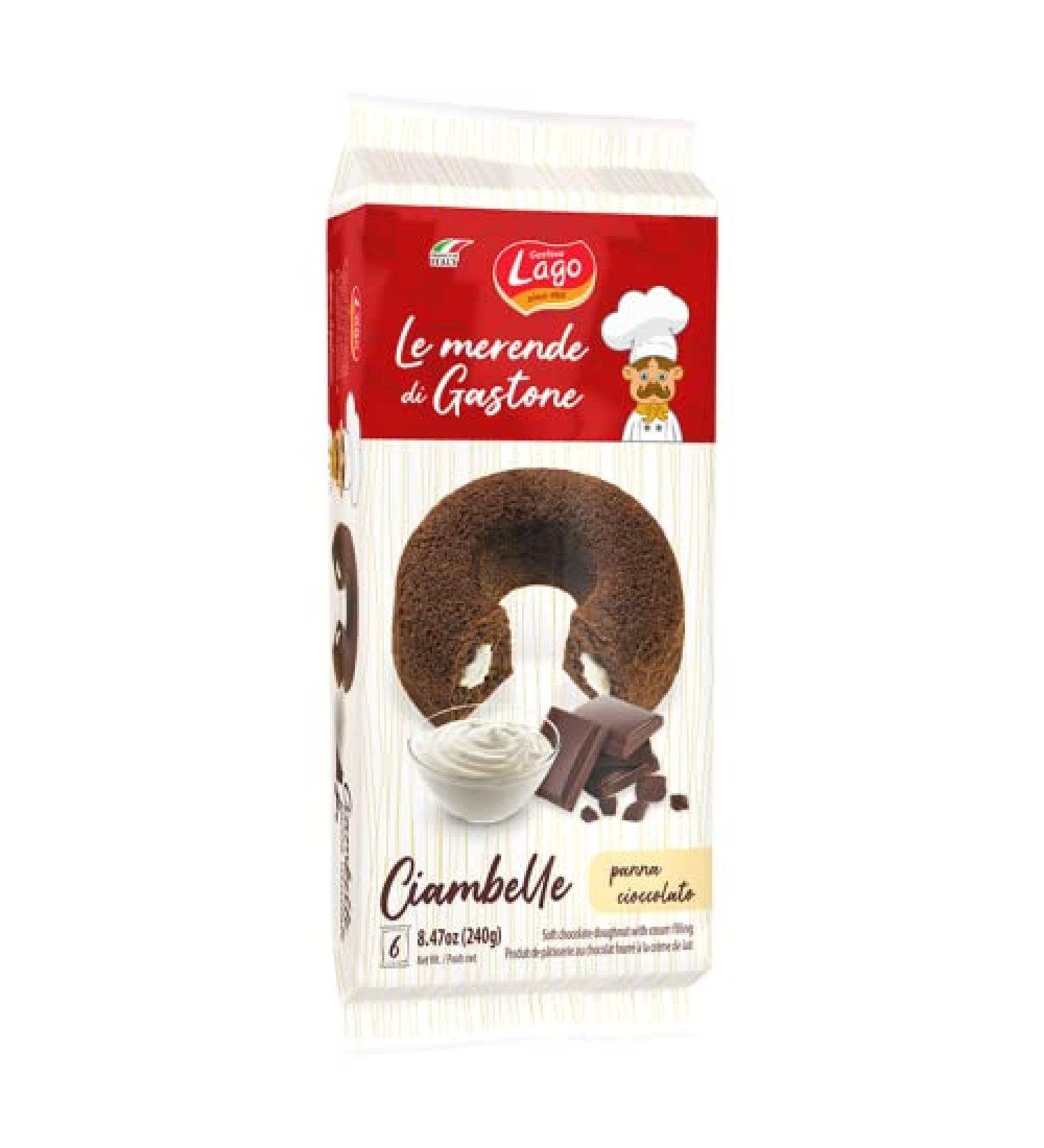 Italian Gourmet E.R. Gastone Lago Ciambella Panna e Cioccolato Chocolate donuts with cream filling Lot of 240 g each pack contains 6 donuts of 40 g