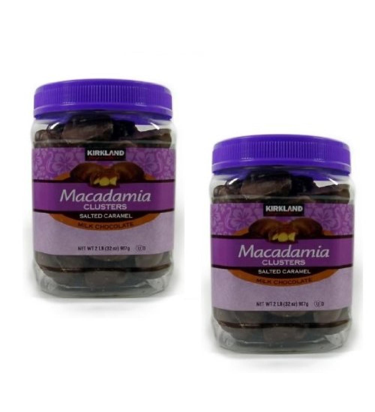 Kirkland Signature Macadamia Clusters Salted Caramel Milk Chocolate JAR - 2 Pack of 2 Lb (32 Oz) Each JAR