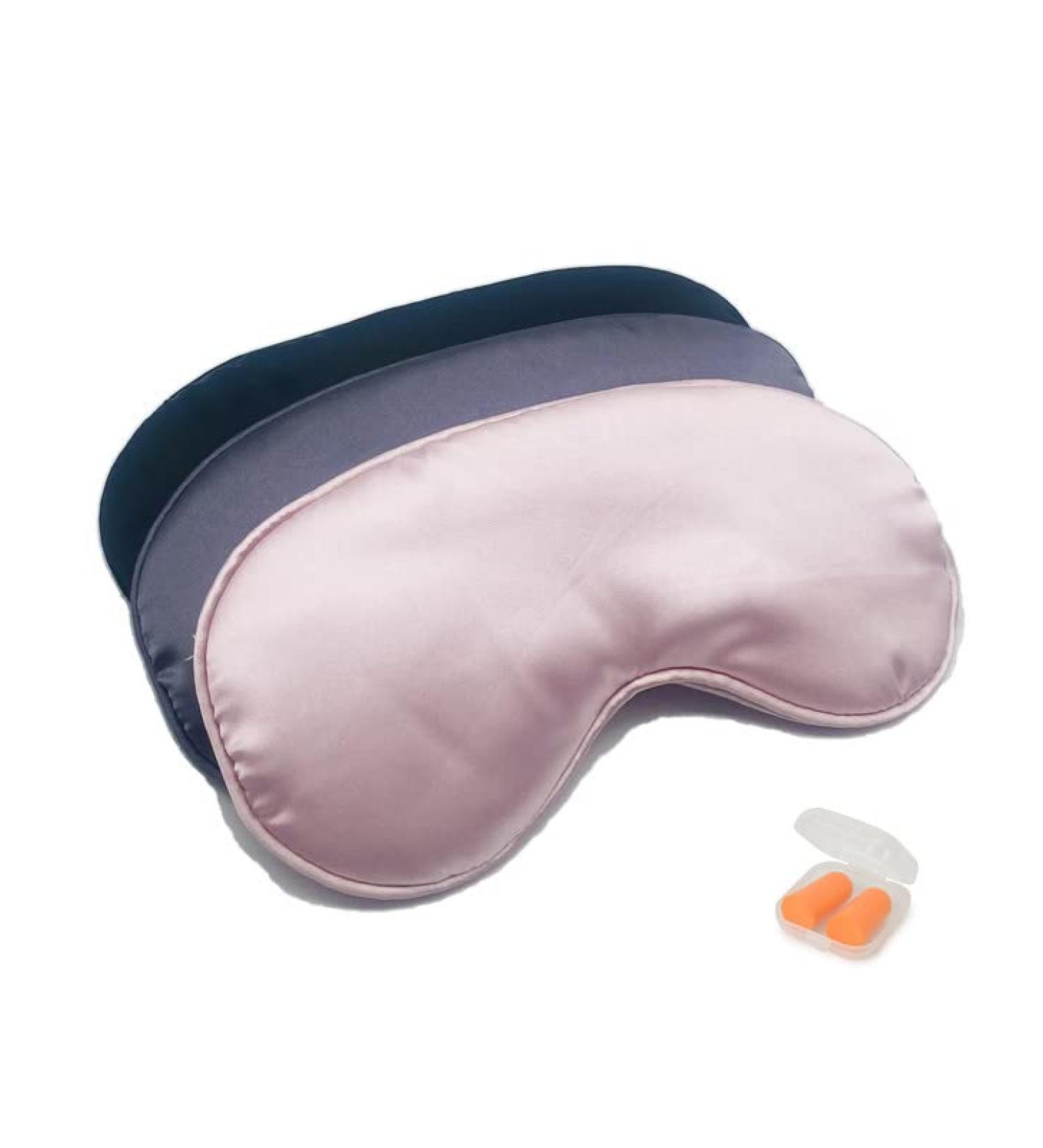 Sleep Mask 3-Pack Silk Sleep Mask with Adjustable Strap Eye Mask for Travel with Earplugs Lightweight Blindfold for Men and Women Blocks Light for Deeper Rest (Black Gery and Pink)