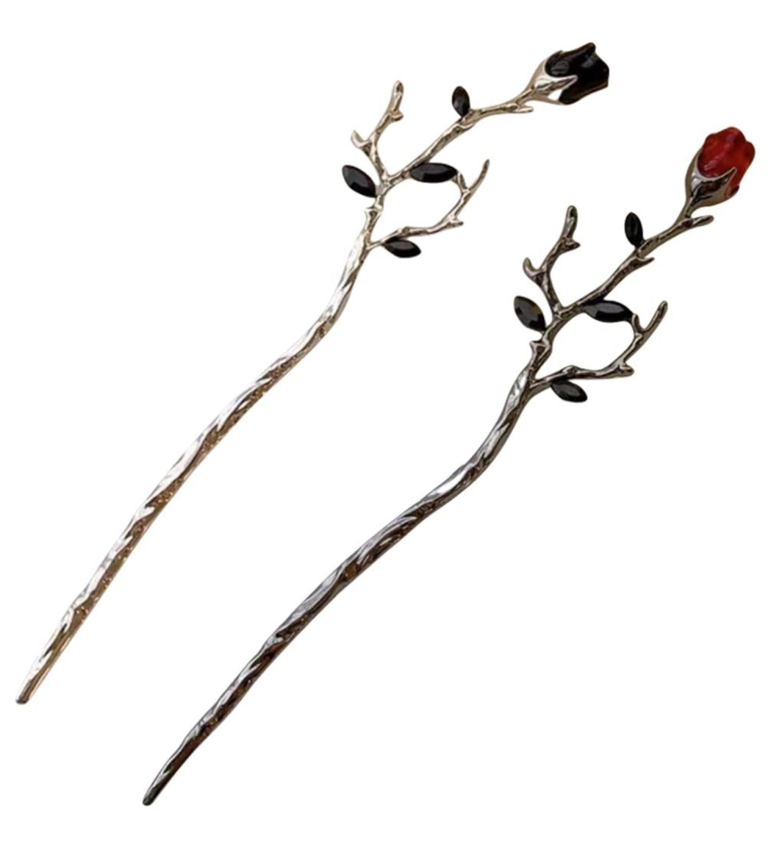 FRCOLOR Metal Chopsticks Flower Hair Accessories Rose Flower Hair Sticks Flower Hair Pin Retro Hair Chopstick Bun Hair Holder Valentines Day Black+Red Metal Chopsticks Flower Hair Accessories - Buy Online on GoSupps.com