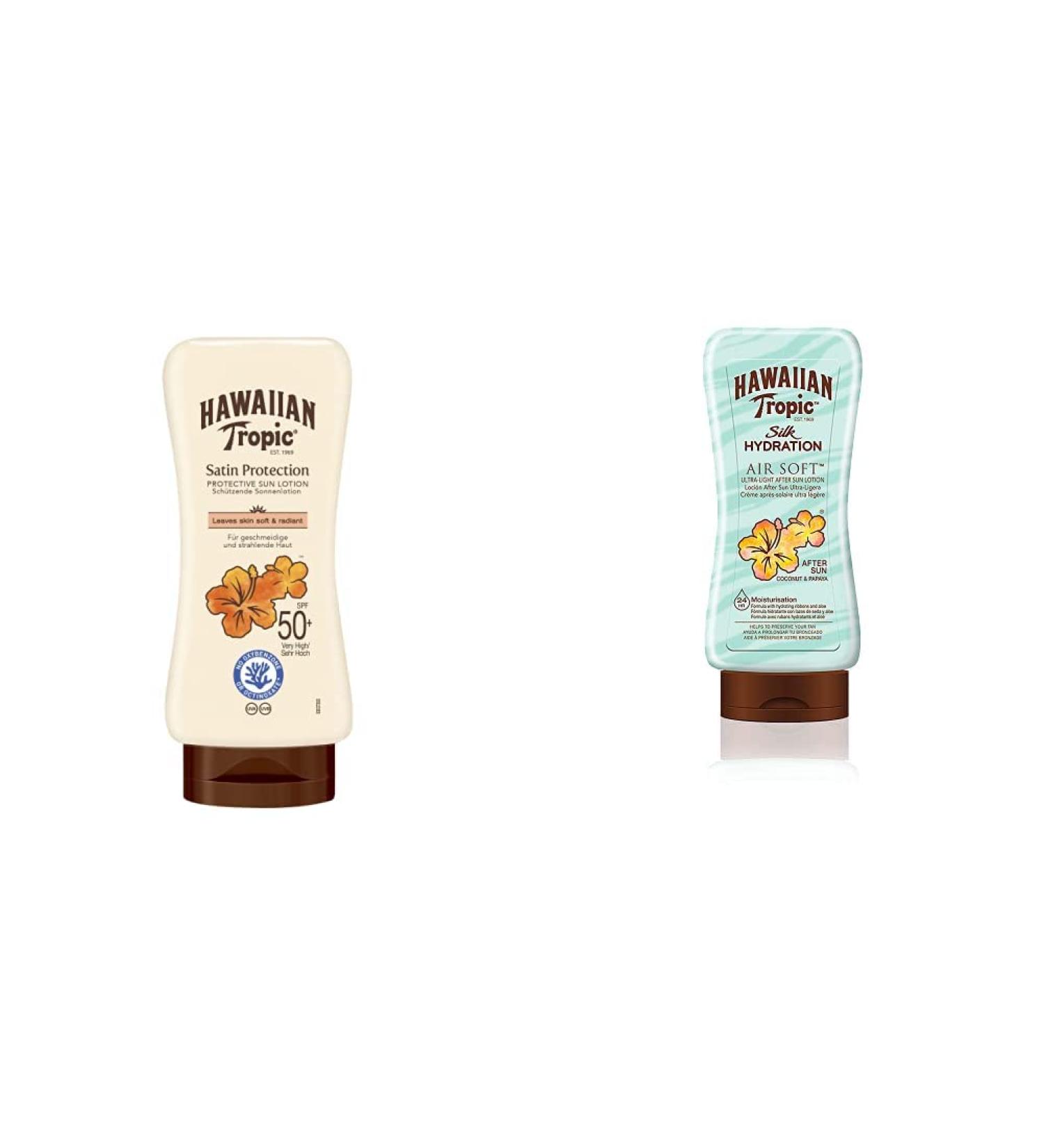 Hawaiian Tropic Satin Protection Sunscreen SPF 50+ & Silk Hydration After Sun Lotion - 180 ml Bundle | International Shipping Available - Buy Online on GoSupps.com