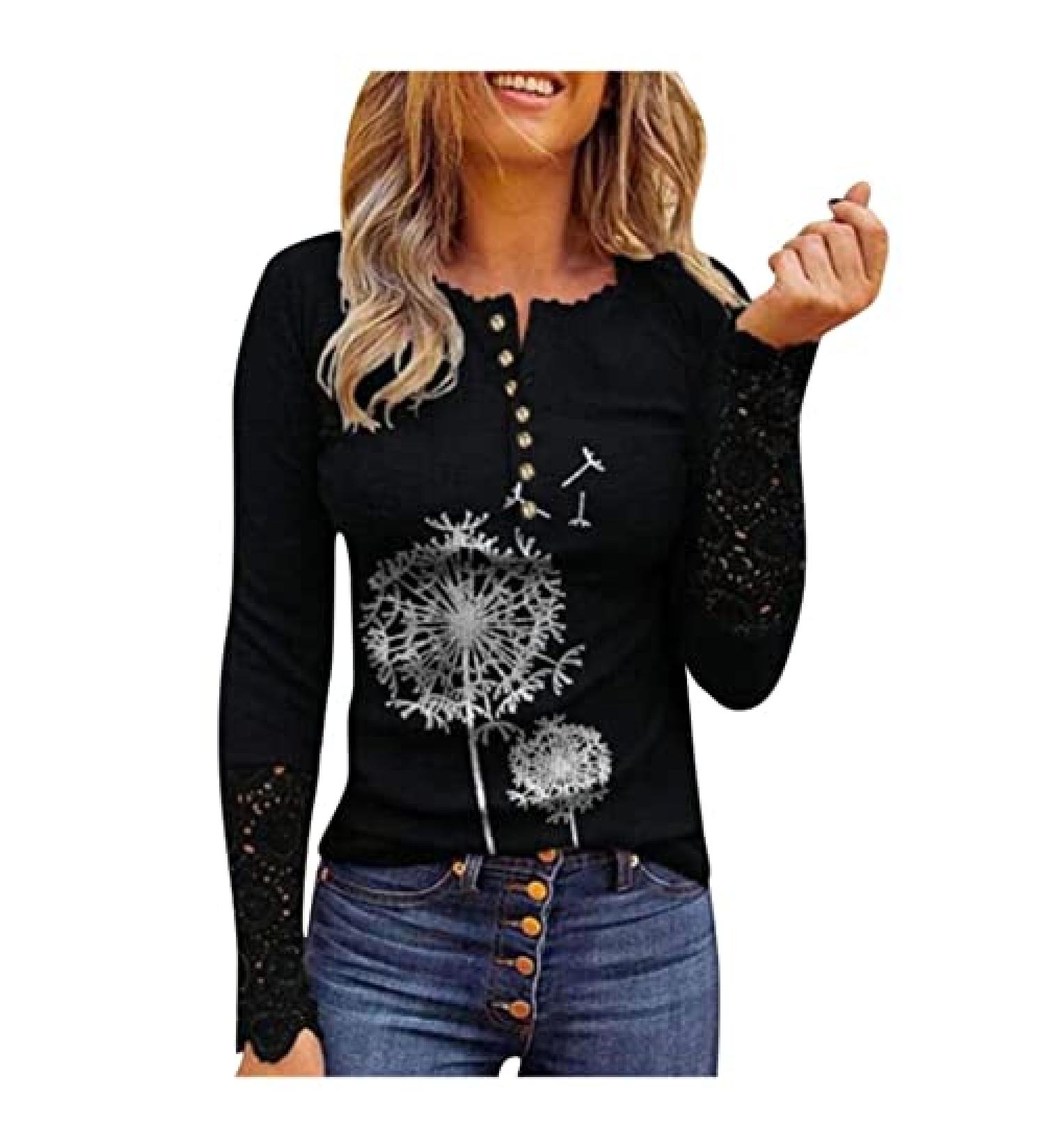 Women's Ribbed Knit Henley Long Sleeve Tunic Lace Top | Slim Fit Blouse - Buy Online on GoSupps.com