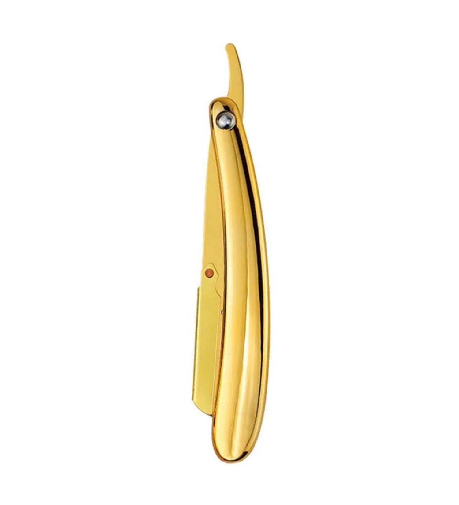 Manual Razor with Folding Handle - Barber Shaving Tool & Hair Clipper - Golden Finish (No Shaving Disc) - Buy Online on GoSupps.com