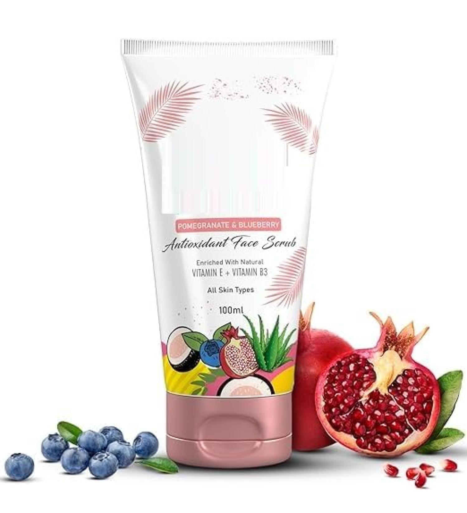 Antioxidant Face Scrub Enriched With Pomegranate Blueberry Extracts Vitamin E & Vitamin B3 Suitable For All Skin Types 100 Ml