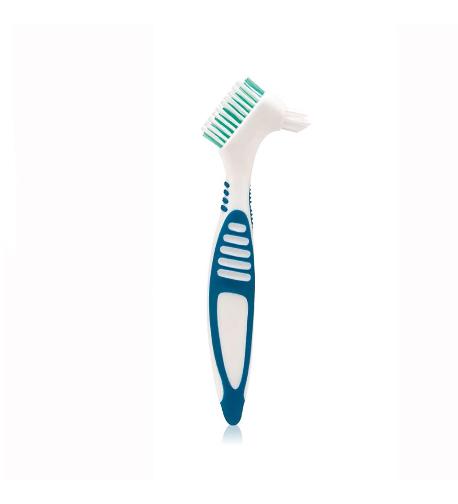 Green Double Bristle Denture Brush | Portable Cleaning Brush for False Teeth - 1 Piece - Buy Online on GoSupps.com
