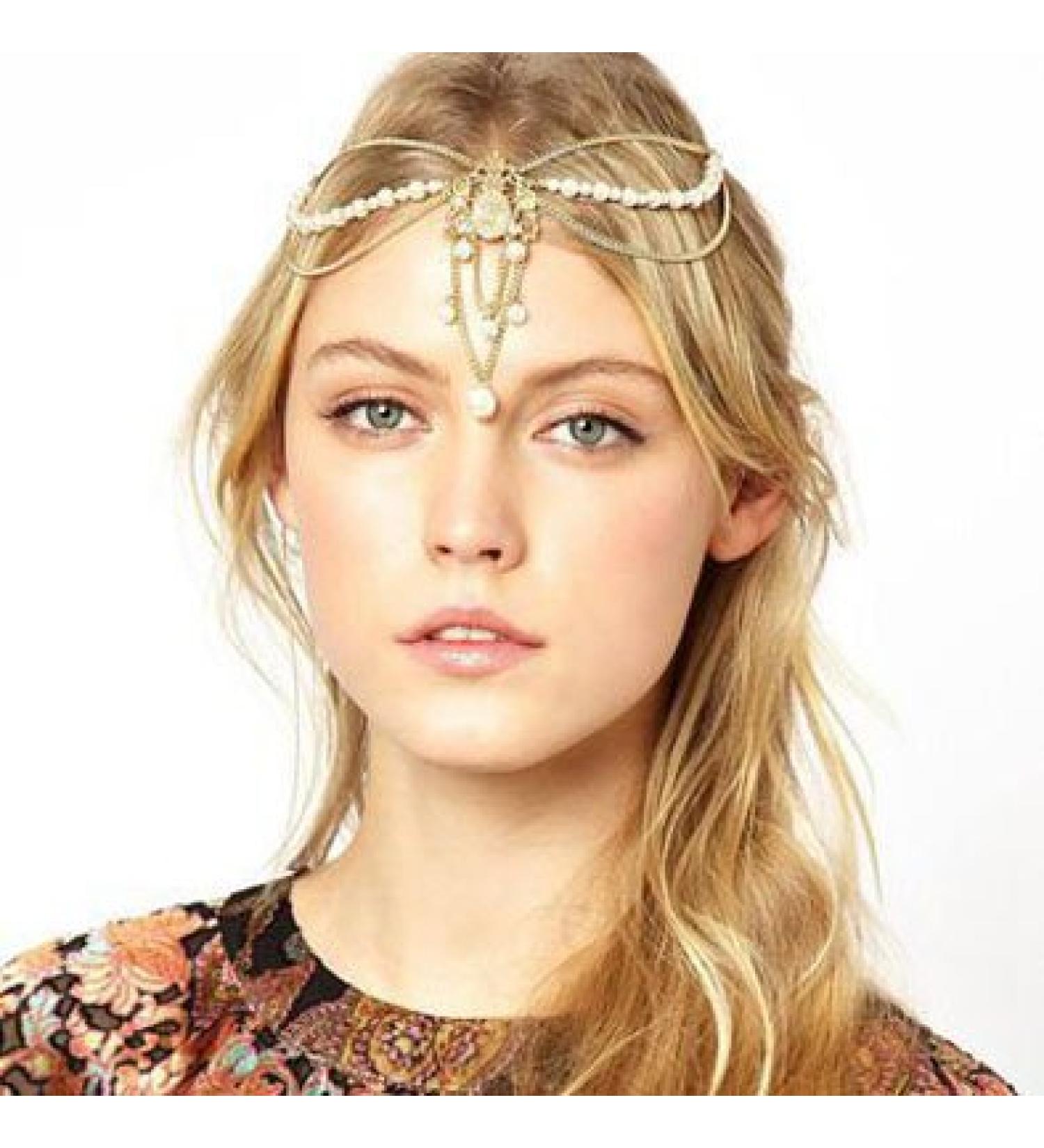 FXmimior Crystal Flower Bohemian Head Chain | Bridal Wedding Hair Jewelry - Buy Online on GoSupps.com