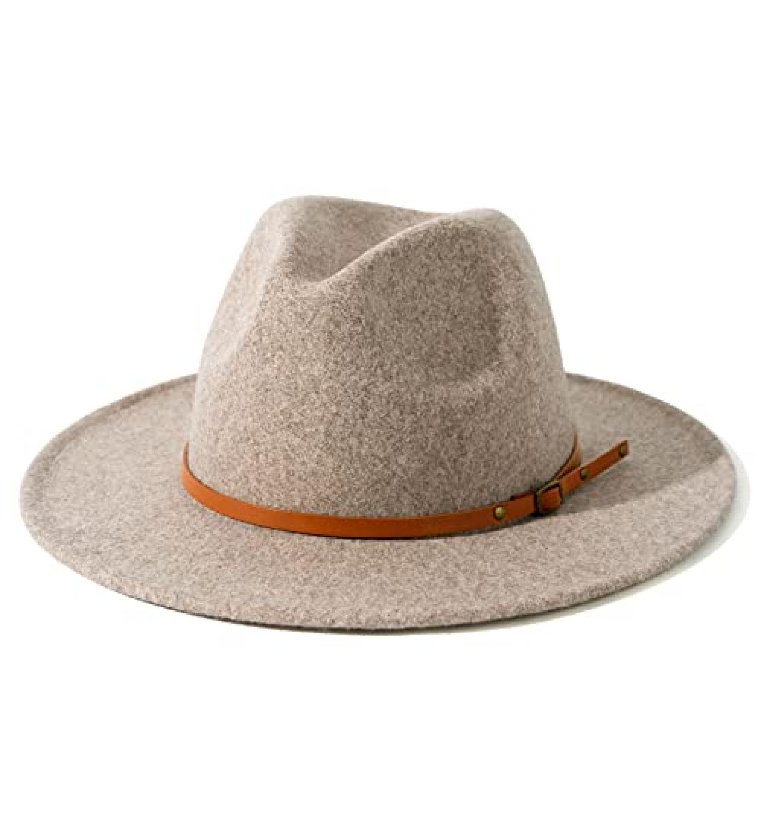 Lisianthus Women's Wool Wide Brim Fedora Hat with Belt Buckle - Oatmeal - Buy Online on GoSupps.com