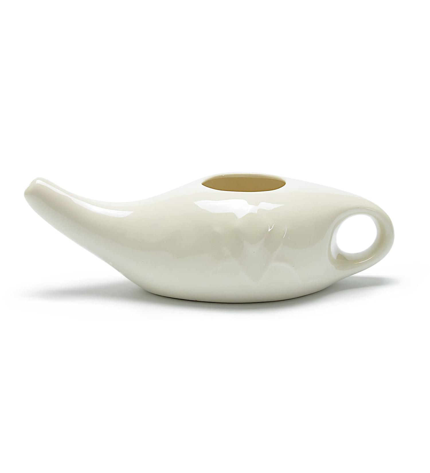 Roe & Moe Ceramic Neti Pot for Nasal Sinus Cleansing Wash Irrigation Relief - Microwave and Dishwasher Safe - Classic - Buy Online on GoSupps.com