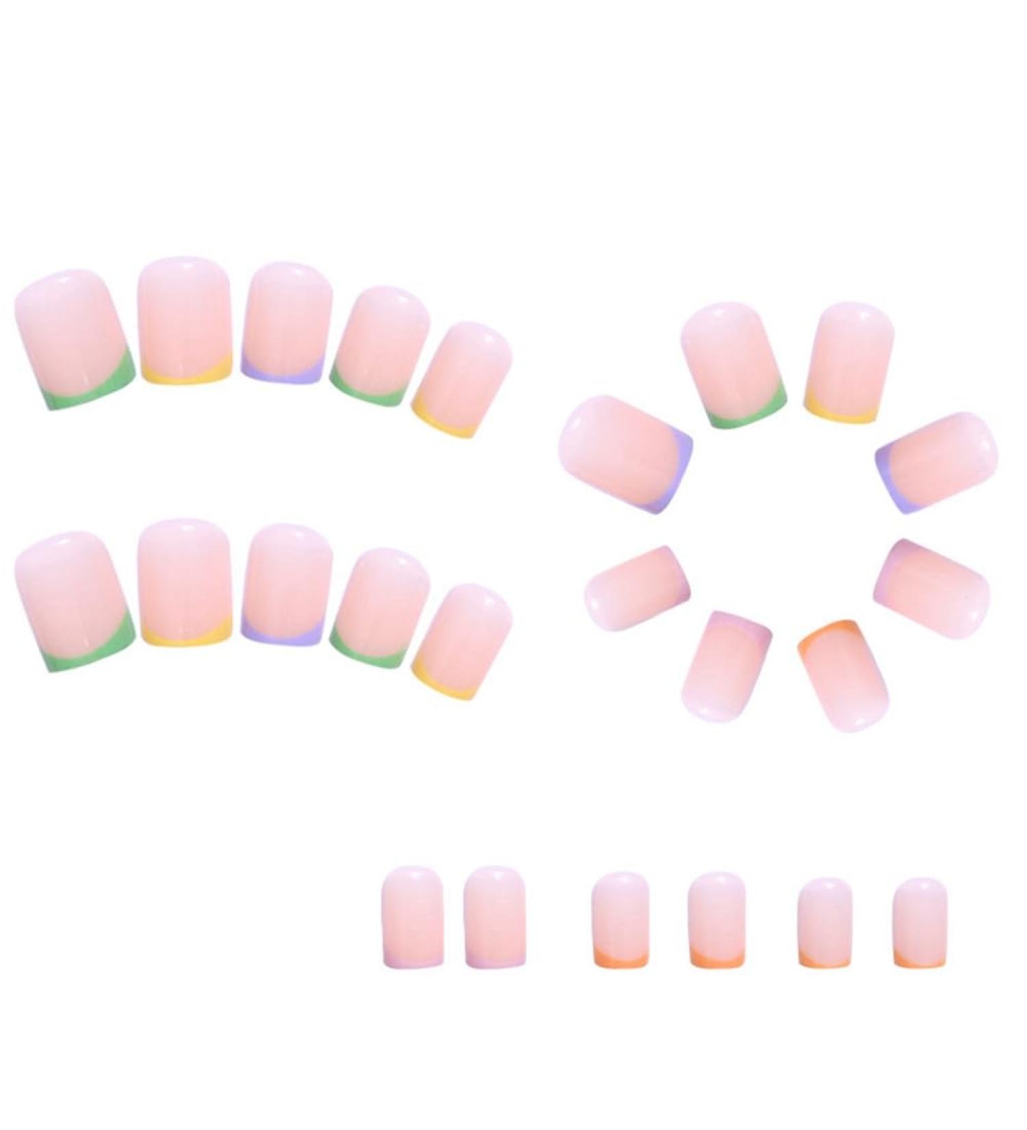 Spactz 1 Set Through Wearable Nail Wearable Press on Nails Full Cover Nail Tips Short Colourful - Buy Online on GoSupps.com