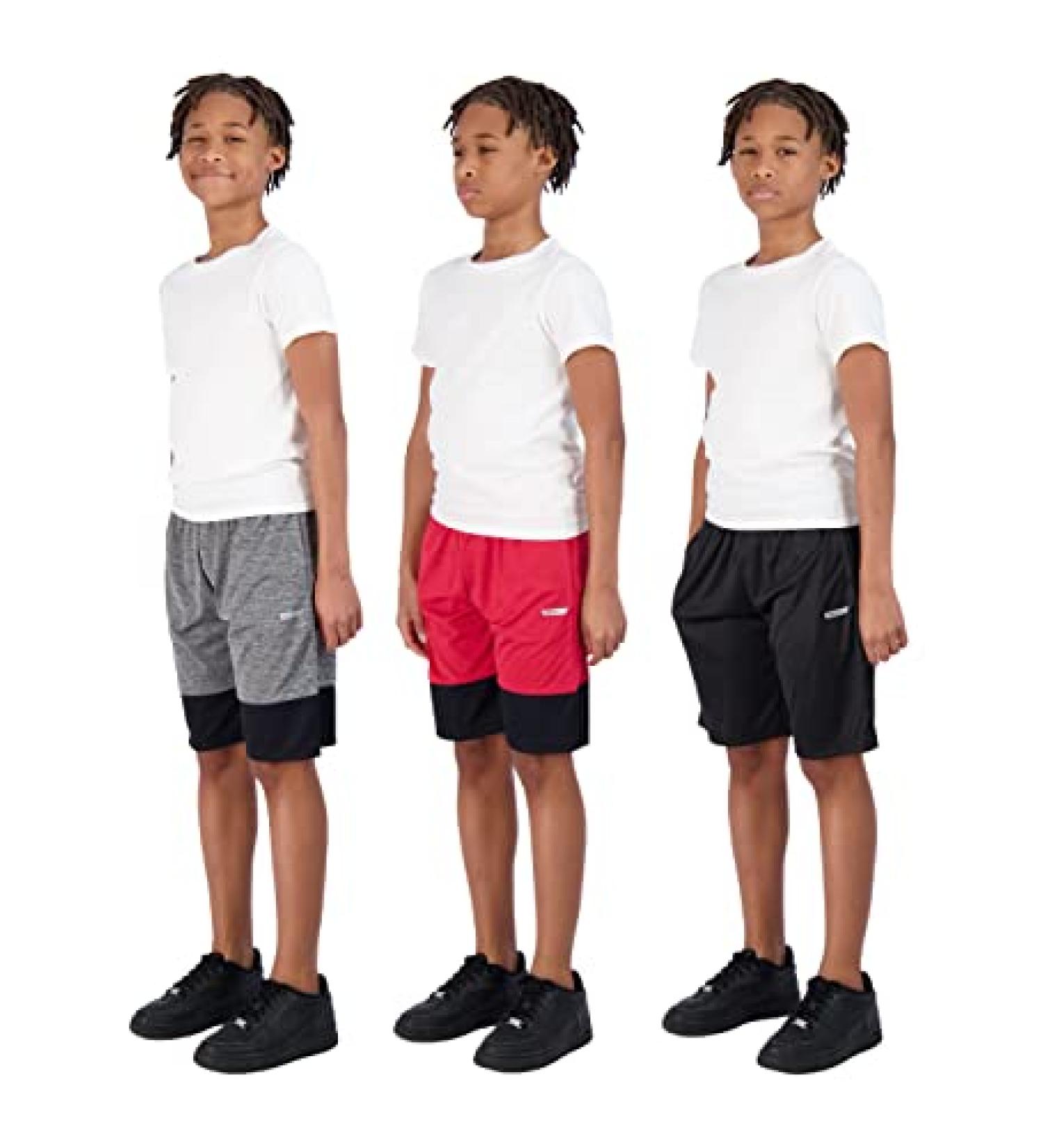 Hind Boys 3-Pack Active Basketball Shorts for Kids in Black/Red/Grey | Size 5-6 - Buy Online on GoSupps.com