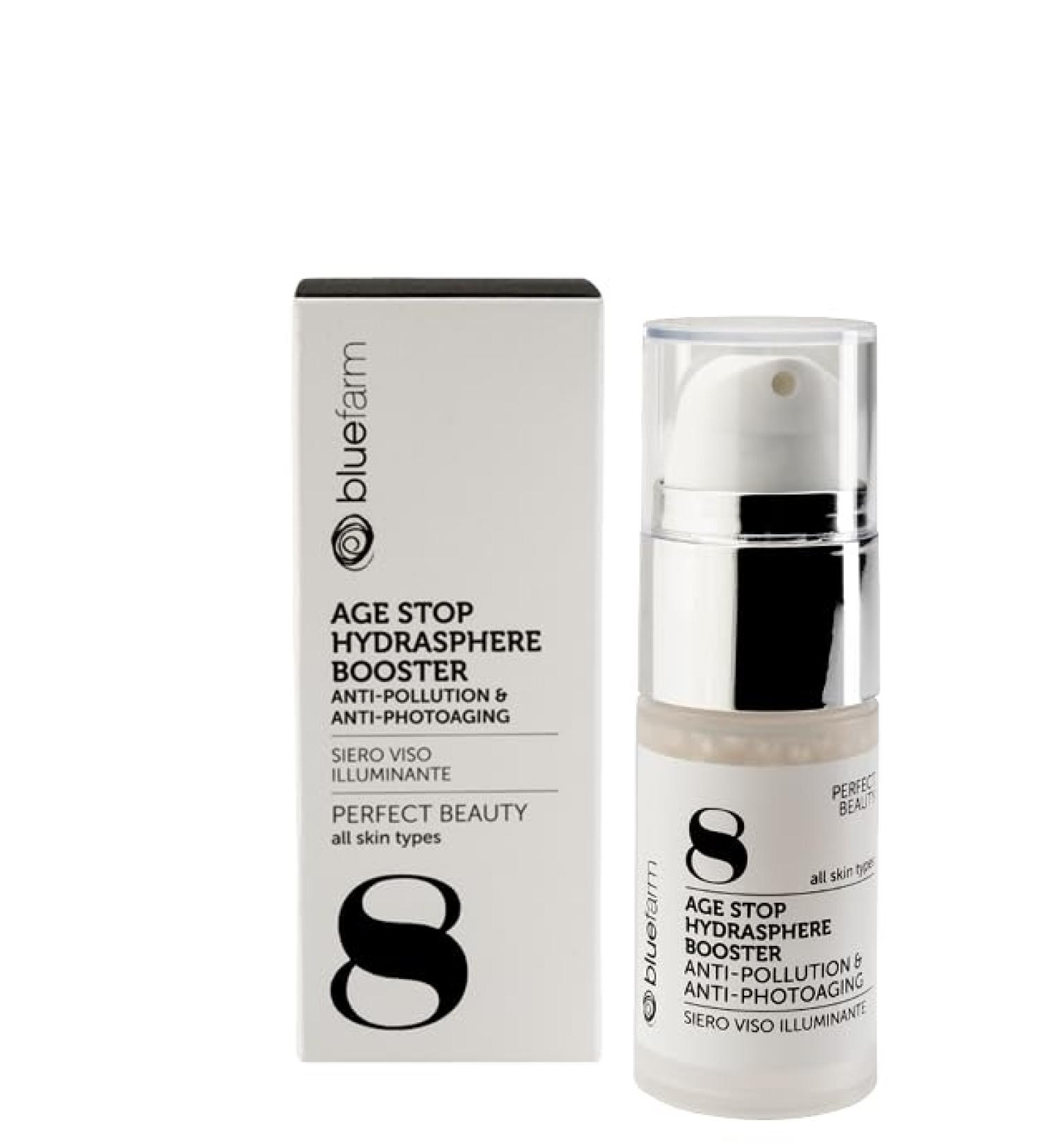 BLUE FARM | 8 Age Stop Hydrasphere Booster anti-pollution anti-photoaging 15 ml. Hyper illuminating face serum with spheres. Cons: oxidation glycation and dehydration - Buy Online on GoSupps.com