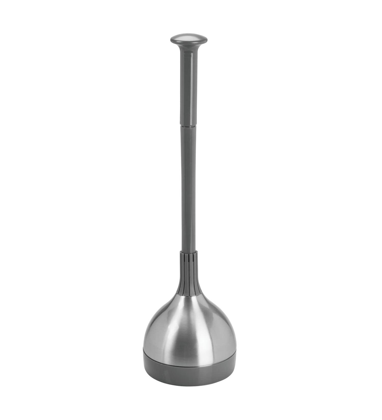 mDesign Toilet Plunger Set with Lift & Lock Cover - Modern Heavy Duty Gray/Brushed Stainless Steel - Compact Freestanding Storage Caddy for Bathroom - Buy Online on GoSupps.com