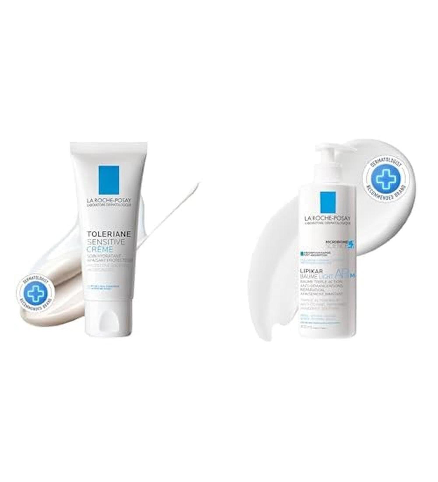 La Roche Posay Face Cream & Body Lotion BUNDLE Toleriane Sensitive Cream & Lipikar Baume LIGHT AP+M Hydration for Face & Body Suitable for Sensitive Dry to Very Dry Skin Fragrance-Free BUNDLE: Toleraine Cream & Lipikar Baume