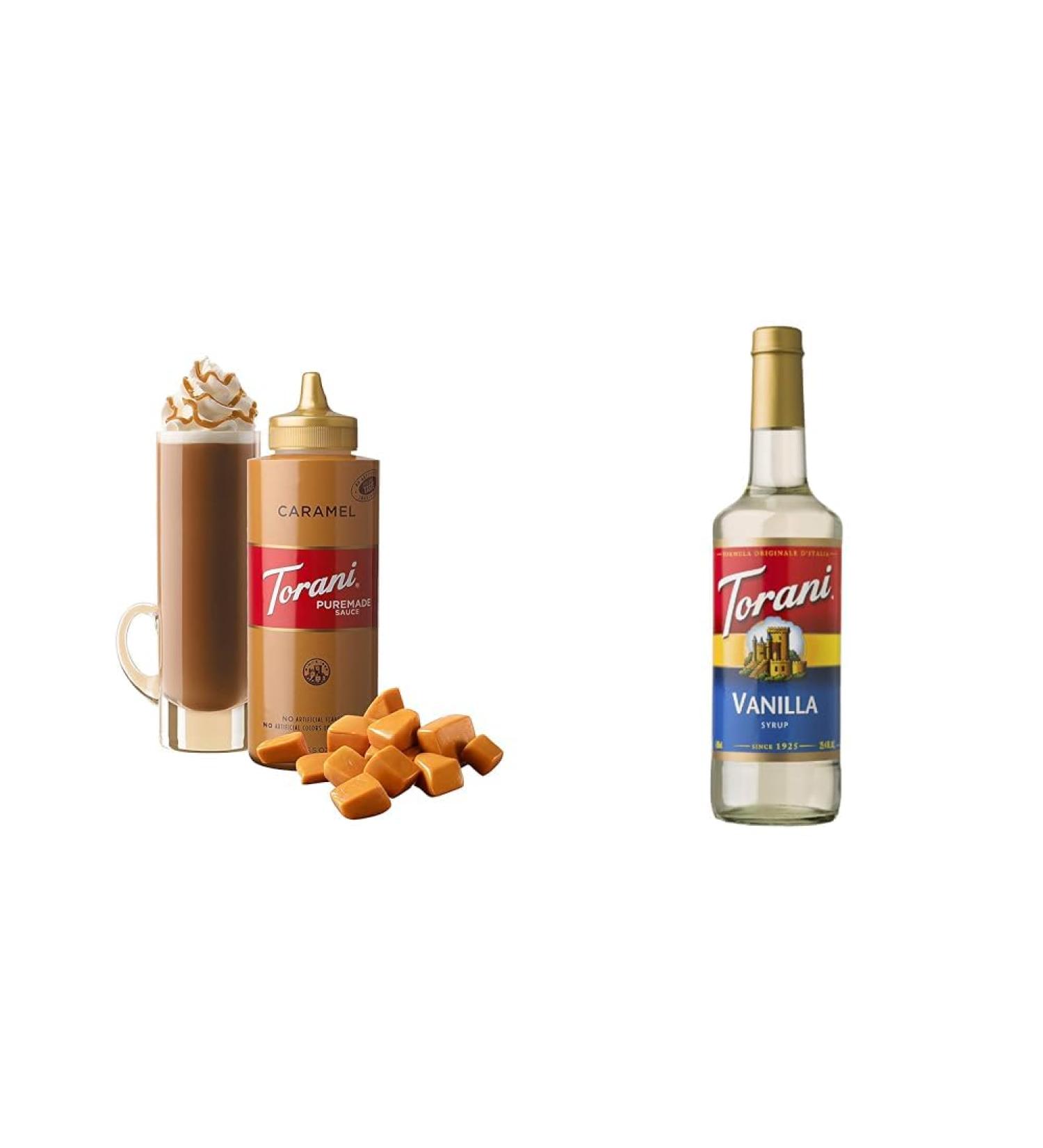 Torani Caramel Squeeze Sauce 16.5 Fluid Ounce & Torani Vanilla Flavour Syrup 750 Milliliter - Buy Online on GoSupps.com