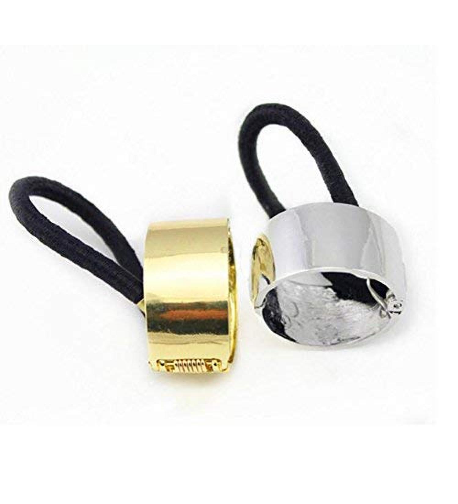 2 Pieces Ring Punk Metal Circle Hair Cuff Ponytail Holder Elastic Hair Ties