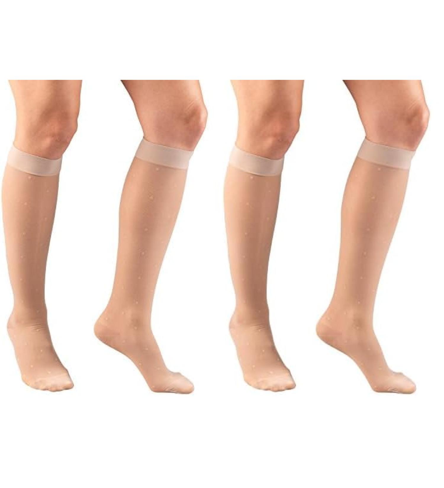 Truform Sheer Compression Stockings for Women - 15-20 mmHg Knee High Dot Pattern Nude Medium - Pack of 2 | International Shipping Available - Buy Online on GoSupps.com