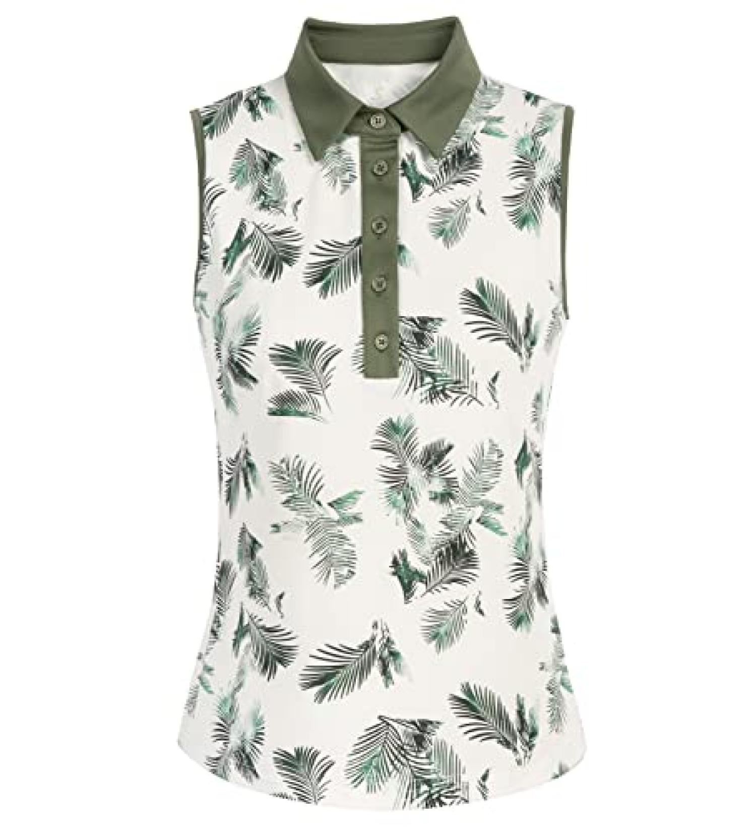 JACK SMITH Women's Sleeveless Golf Polo Shirt - Floral Print, Quick Dry, Sun Protection Tank Top - Green Leaf, XL - Buy Online on GoSupps.com