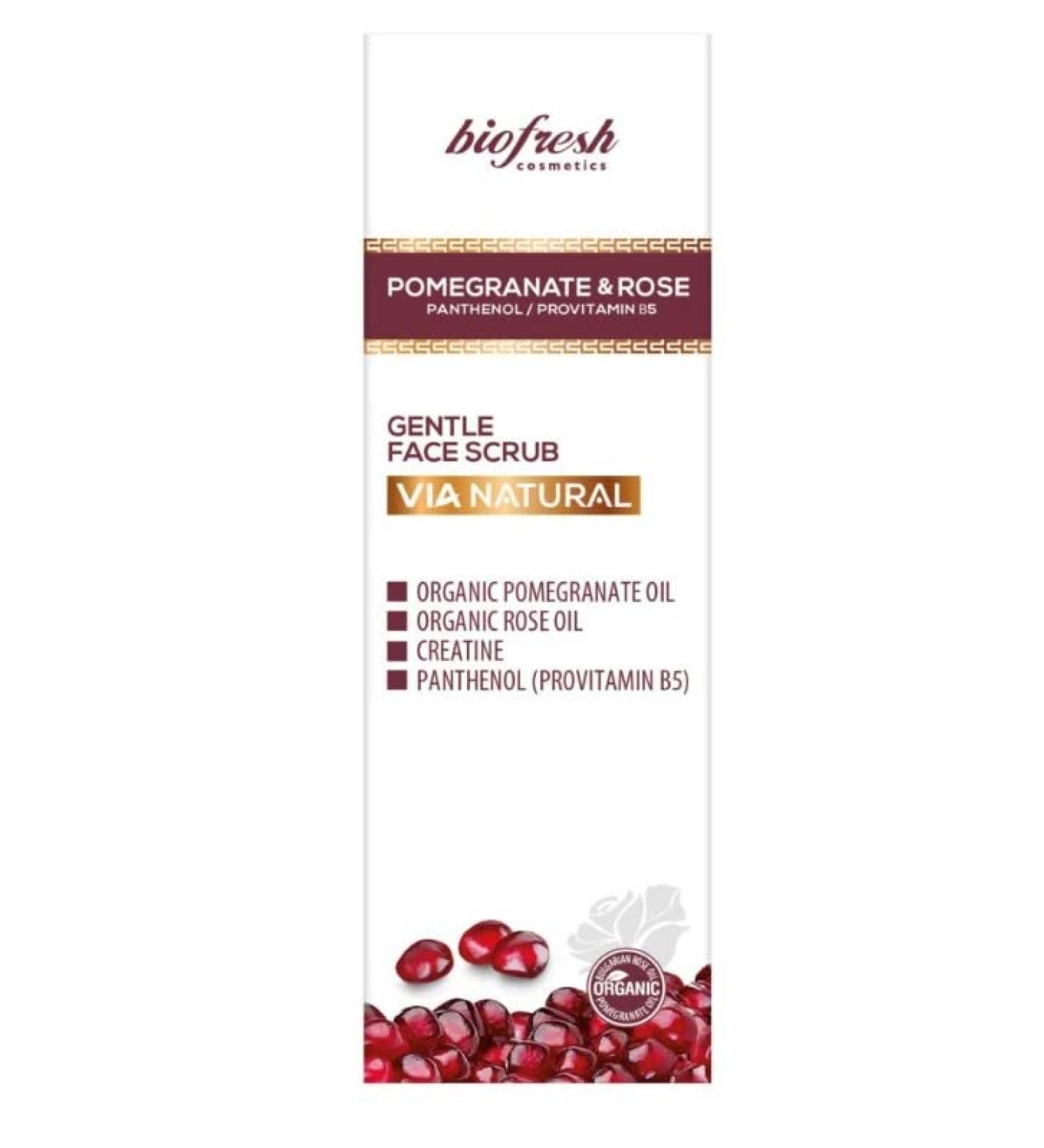 Biofresh cosmetics Via Natural gentle face scrub with pomegranate and rose oil, creatine, panthenol, anti-aging, gentle face scrub 100ml