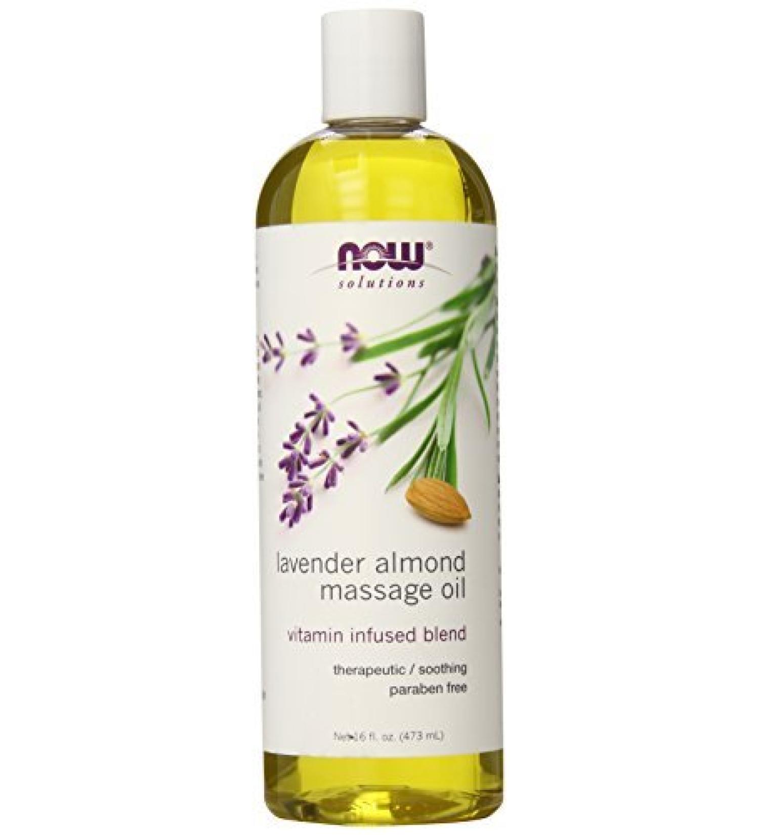 Now Foods Solutions Lavender Almond Massage Oil 16 fl oz - Relaxing Aromatherapy - Buy Online on GoSupps.com