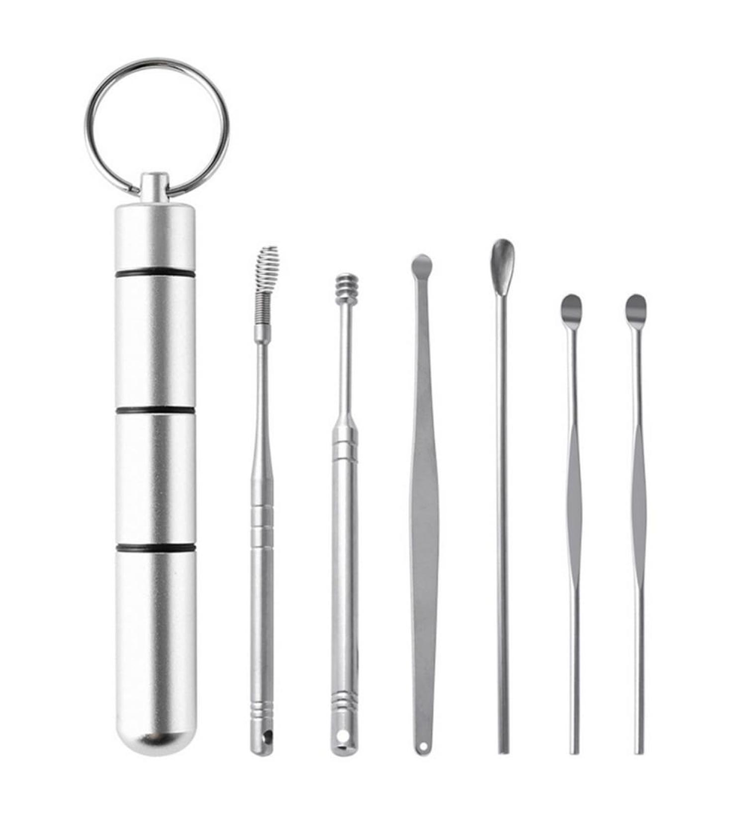 Portable Ear Spoon & Earwax Cleaning Tool Set - Metal Curette Remover with Storage Box for Adults - Silver - Buy Online on GoSupps.com