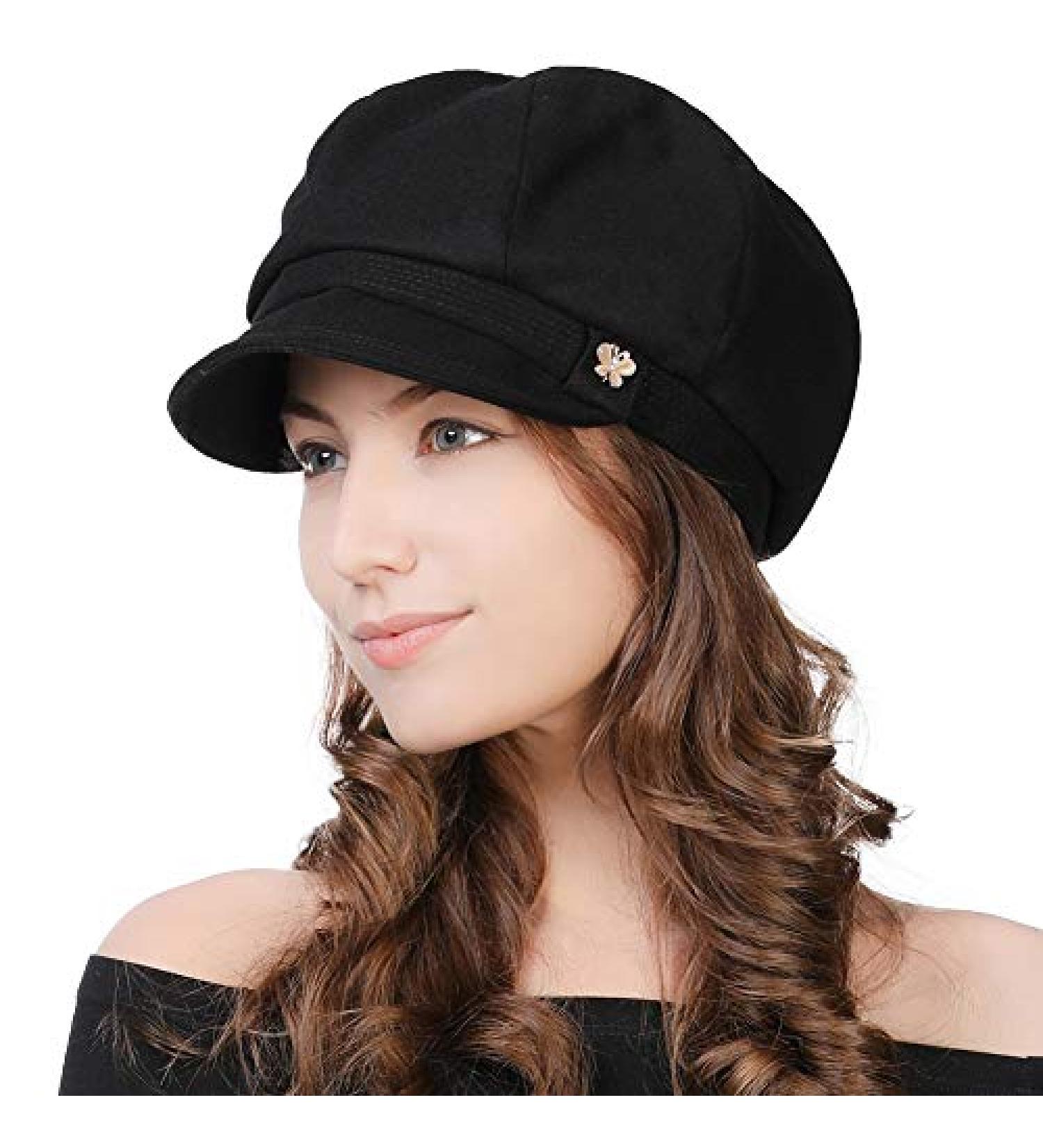 Jeff Aimy Women s Velvet Baker Boy Cap Black Winter Cabbie Beret Cloche Hat
