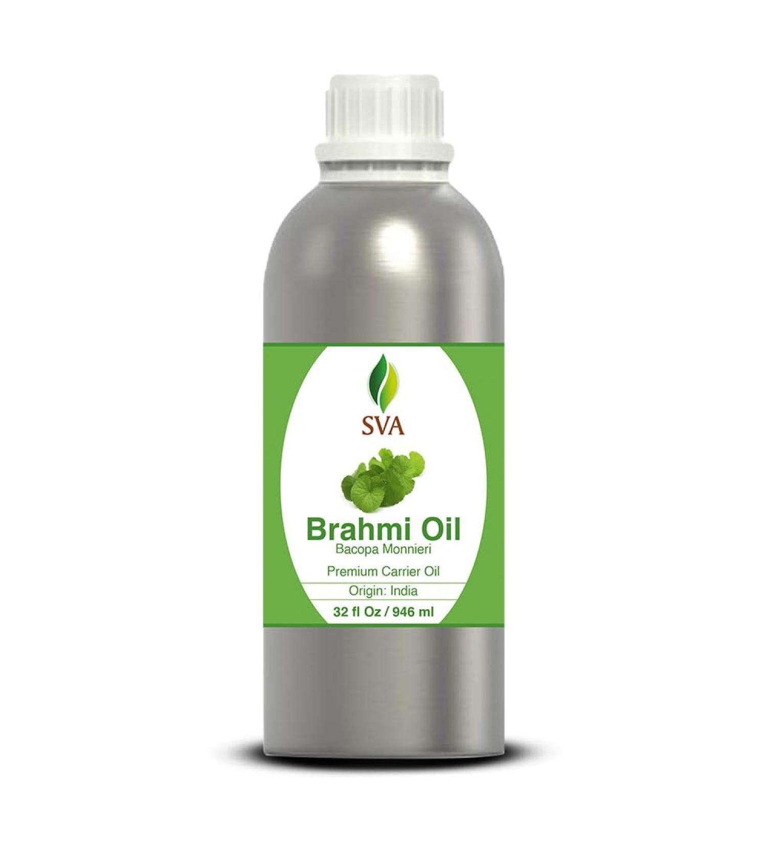 SVA Brahmi Oil 32 Fl Oz | 100% Natural Cold Pressed for Face Skin Hair Care & Massage - Premium Carrier Oil - Buy Online on GoSupps.com