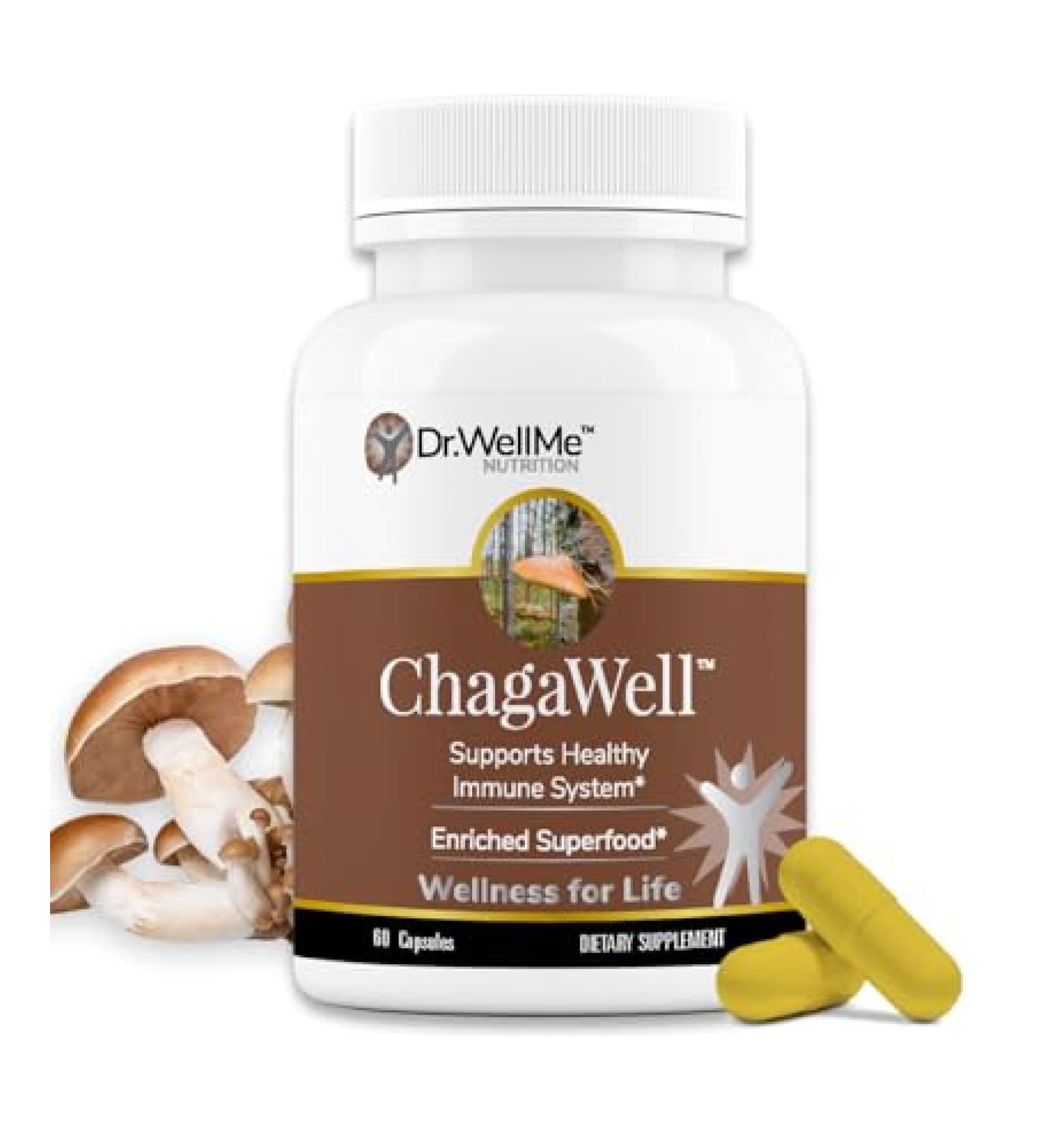 ChagaWell 500mg Chaga Mushroom Capsules - Focus Mental Clarity Immune Booster for Men and Women Non-GMO & Gluten Free Supplement (60 Capsules) 60 Count (Pack of 1) - Buy Online on GoSupps.com