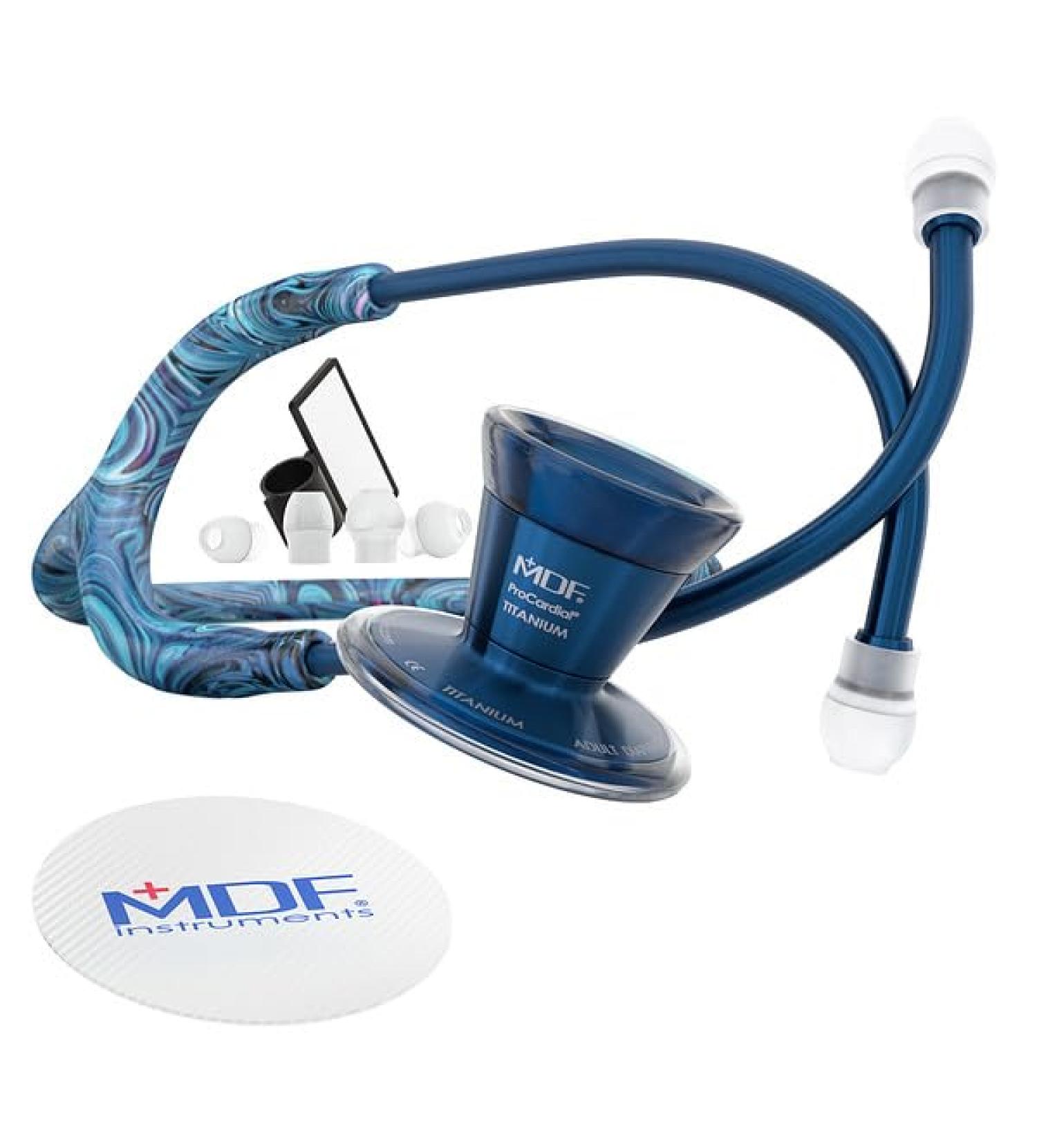 MDF Instruments Starry Night ProCardial Stethoscope - Lightweight Titanium Dual Head Adult Starry Night Tube Titanium Blue Capridium Chestpiece - MDF797TSNCD - Buy Online on GoSupps.com