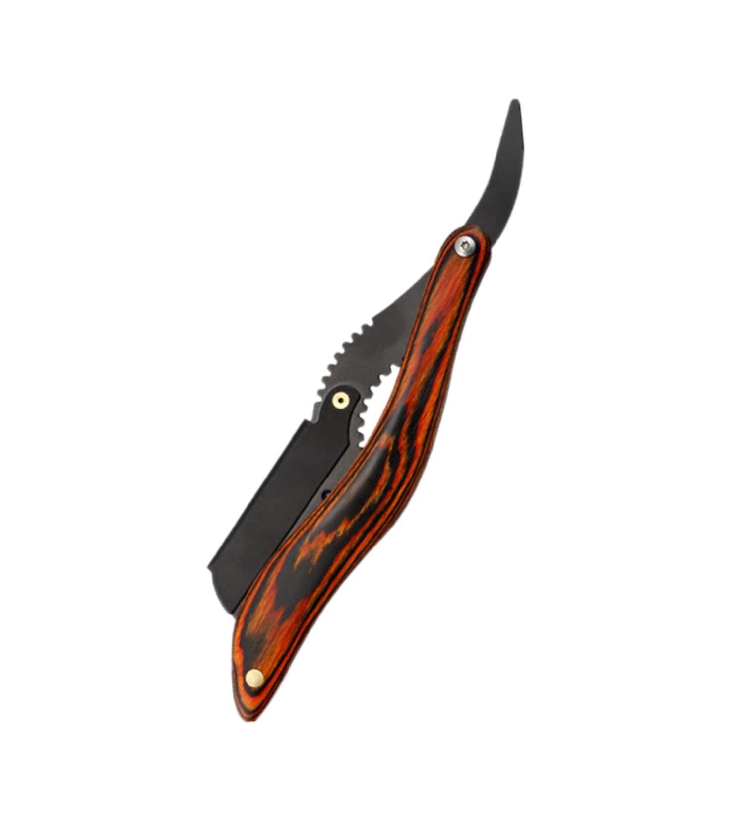 Frcolor Manual Razor & Facial Hair Scissors | Wooden Handle Hairdressing Scissors for Men | Stainless Steel Grooming Tool - 16x3.3x1.2cm - Buy Online on GoSupps.com