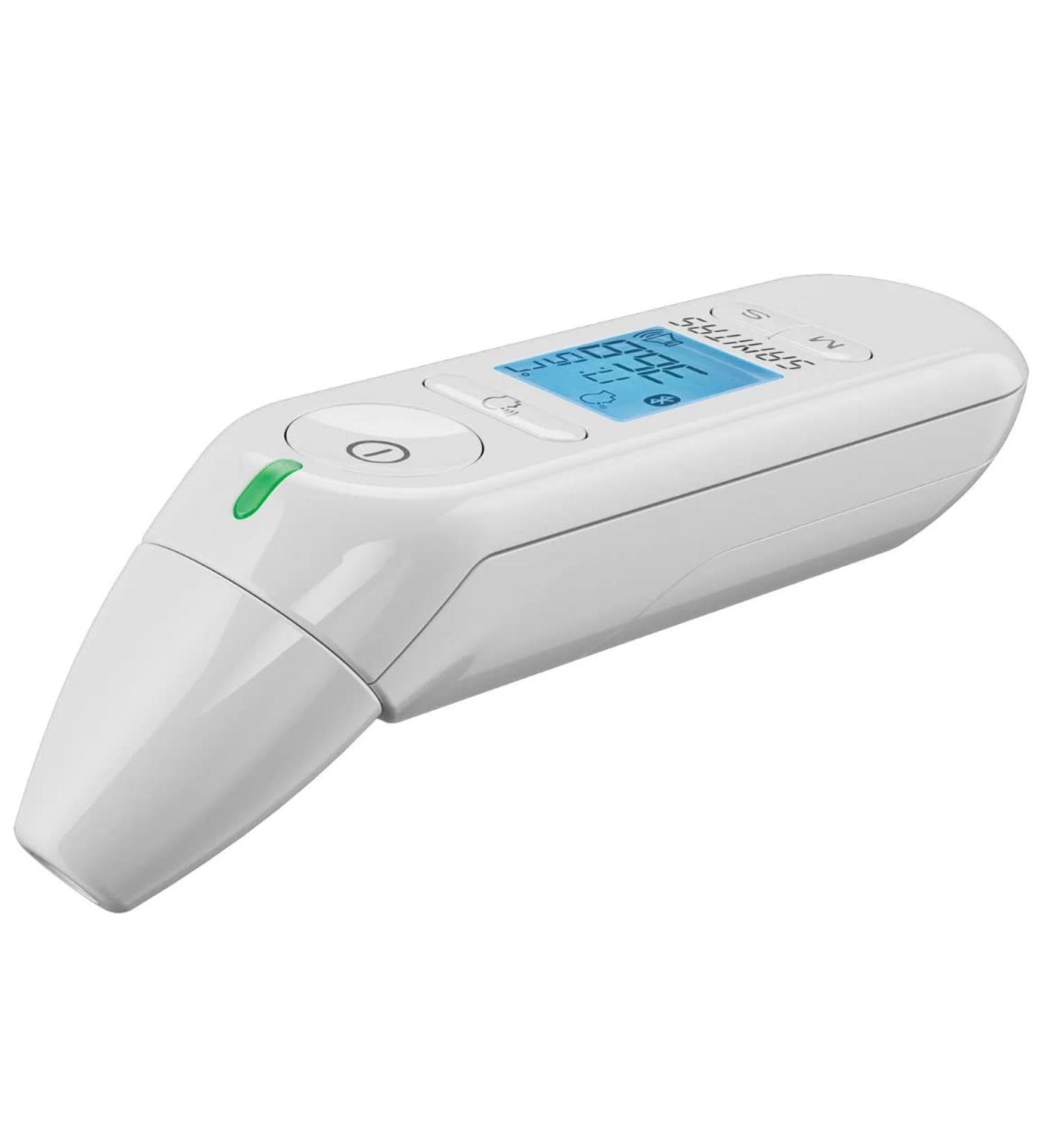Sanitas SFT 79 Multifunction Thermometer | Forehead & Ear Fever Measurement Optical Alarm Surface & Liquid Temperature 30 Storage Spaces & Clock Display - Buy Online on GoSupps.com