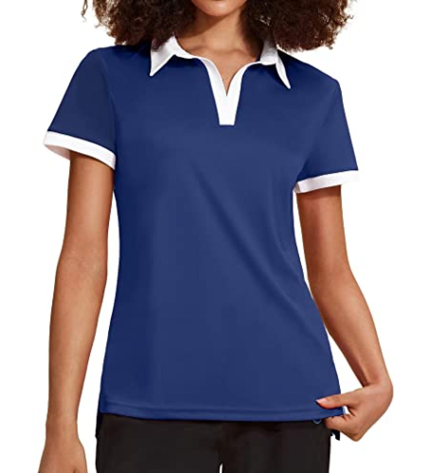 COOrun Women's Golf Polo Shirt | Short Sleeve Athletic Top | Navy Blue | UPF 50+ | V-Neck Tennis Shirt | Quick Dry - Size Small - Buy Online on GoSupps.com