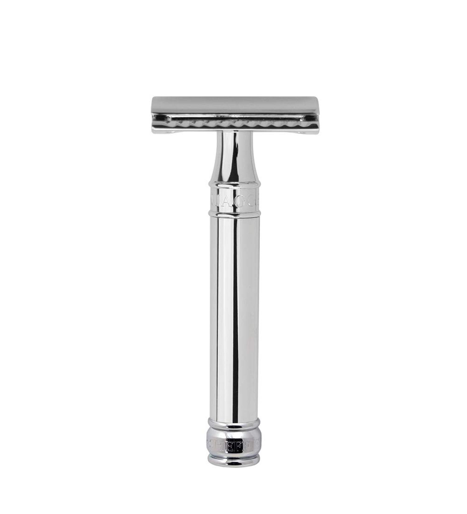 Edwin Jagger Double Edge Safety Razor, Chrome, Regular Handle, 5 blades Chrome Regular Handle