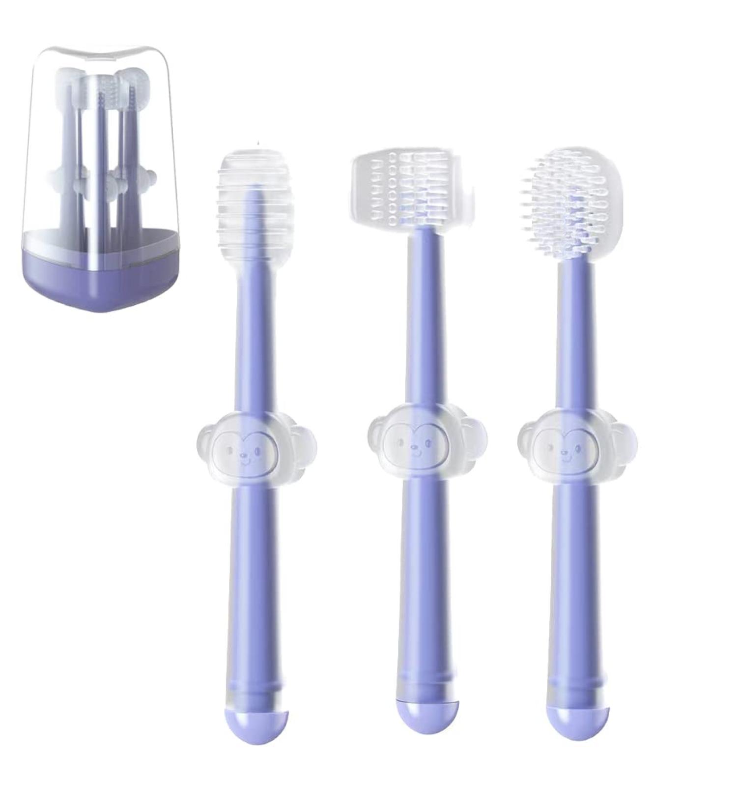 PandaEar 3 Pack Silicone Baby Toothbrush Set - 0 to 18 Months | Baby Tongue Cleaner, U-Shaped ToothScrubber, First Teething Brush | Infant Oral Care Kit - Buy Online on GoSupps.com