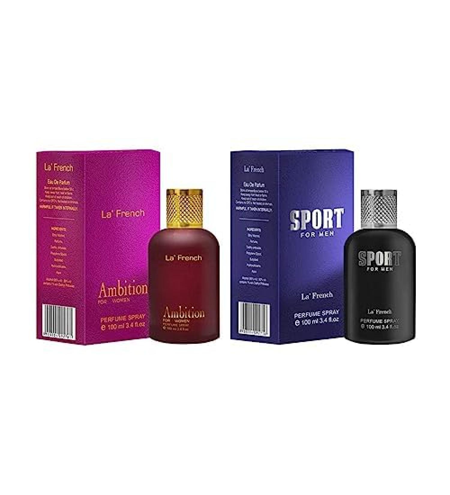 thakor craft La French Sport & Ambition Perfume Combo for Men & Women | 100ml + 100ml Eau De Parfum | Long Lasting Luxury Fragrance Set | Premium Scent | Perfume Gift Set (Pack of 2)