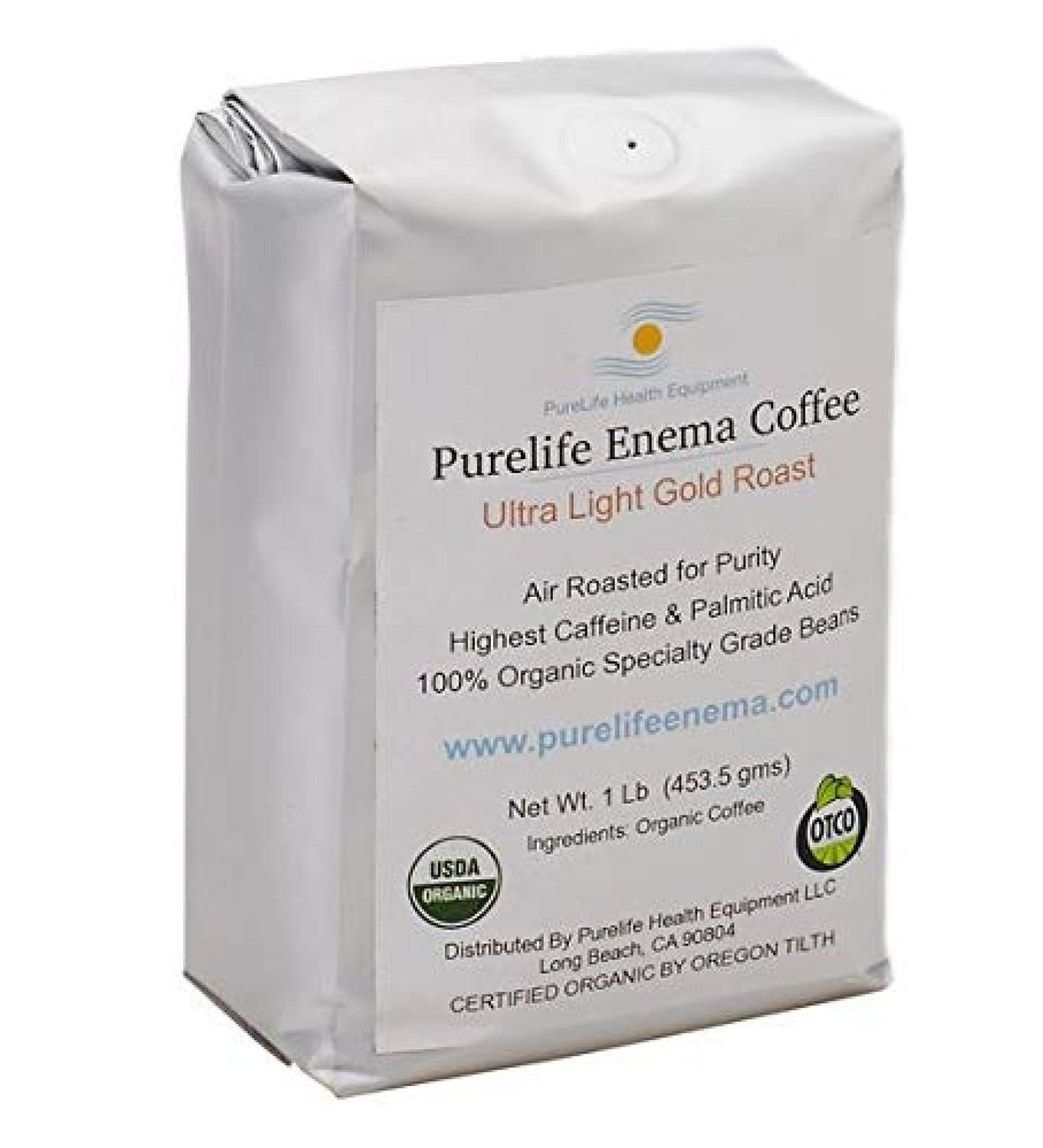 PureLife Enema Coffee- 1 Lbs. - Pre-Ground Green Beans - Organic Ultra Light"Gold" Air Roast-Ground-High Potency - Mold and Fungus Free - Non-Staining Formula - Buy Online on GoSupps.com