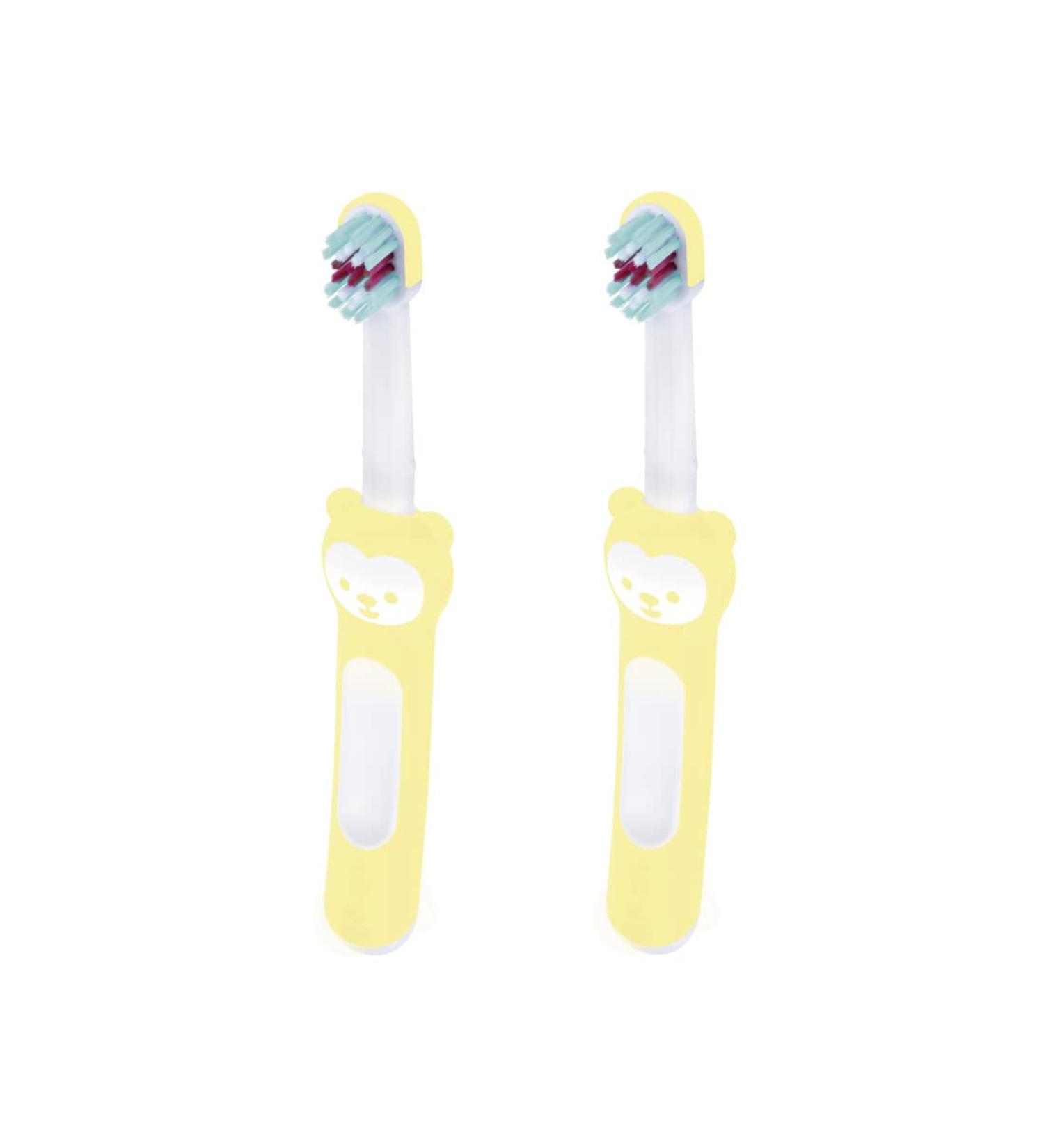 Mam Baby Brush Toothbrush Set for Neonati - 2 Pack with Security Ring & Grip for Milk Teeth (6+ Months) - Green 60g - Buy Online on GoSupps.com