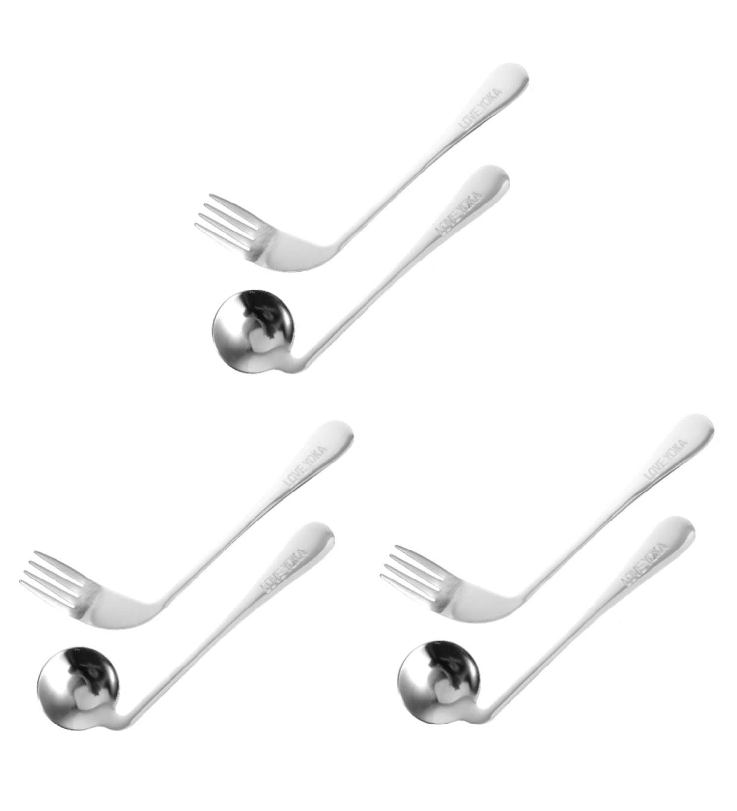 Lurrose Left-Handed Angled Training Spoon Set - 3 Stainless Steel Feeding Spoons for Adaptive Use - 17x4.5cm Perfect for Comfortable Feeding - Buy Online on GoSupps.com